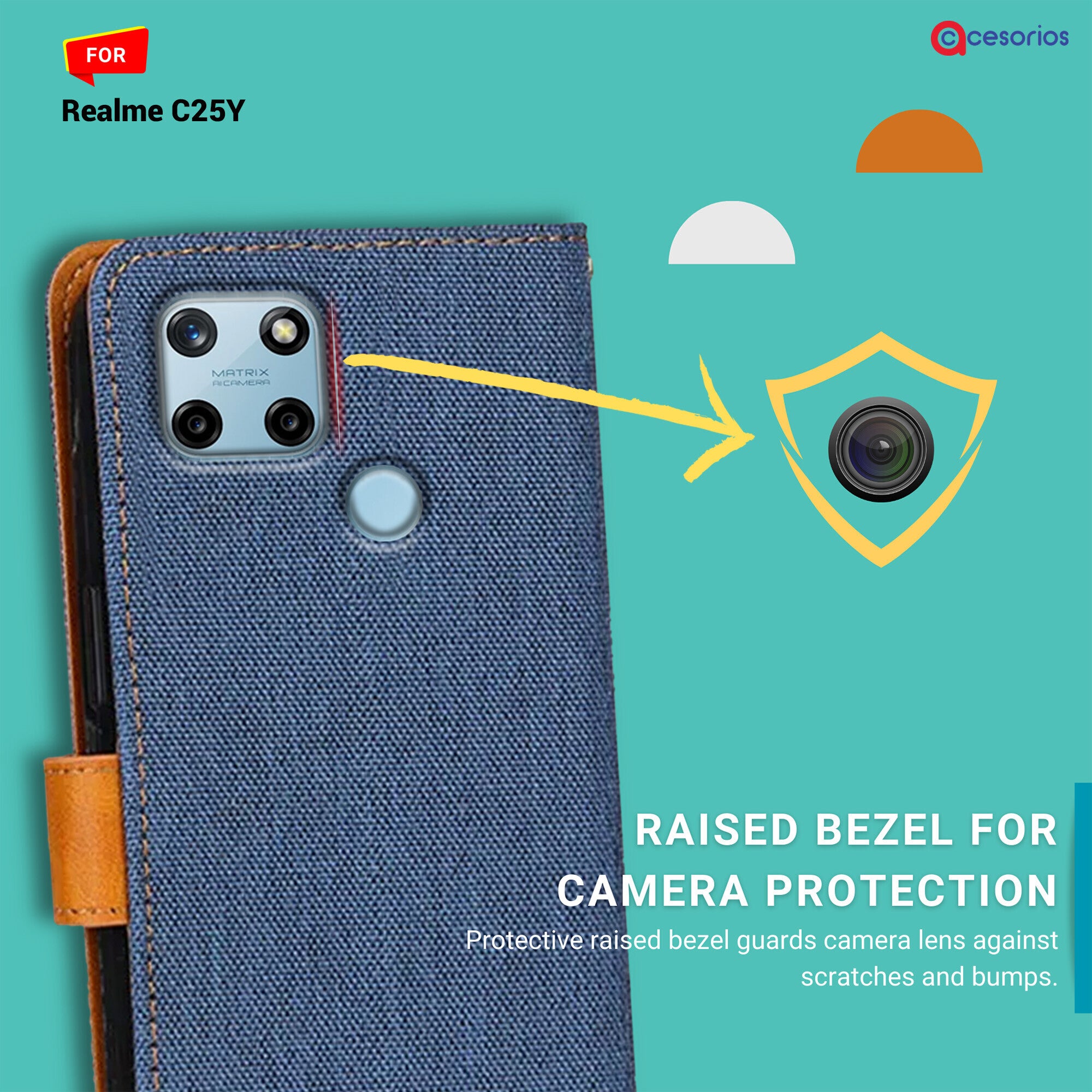 Accesorios Realme C25Y denim flip cover – Blue – Image 2 #color_blue