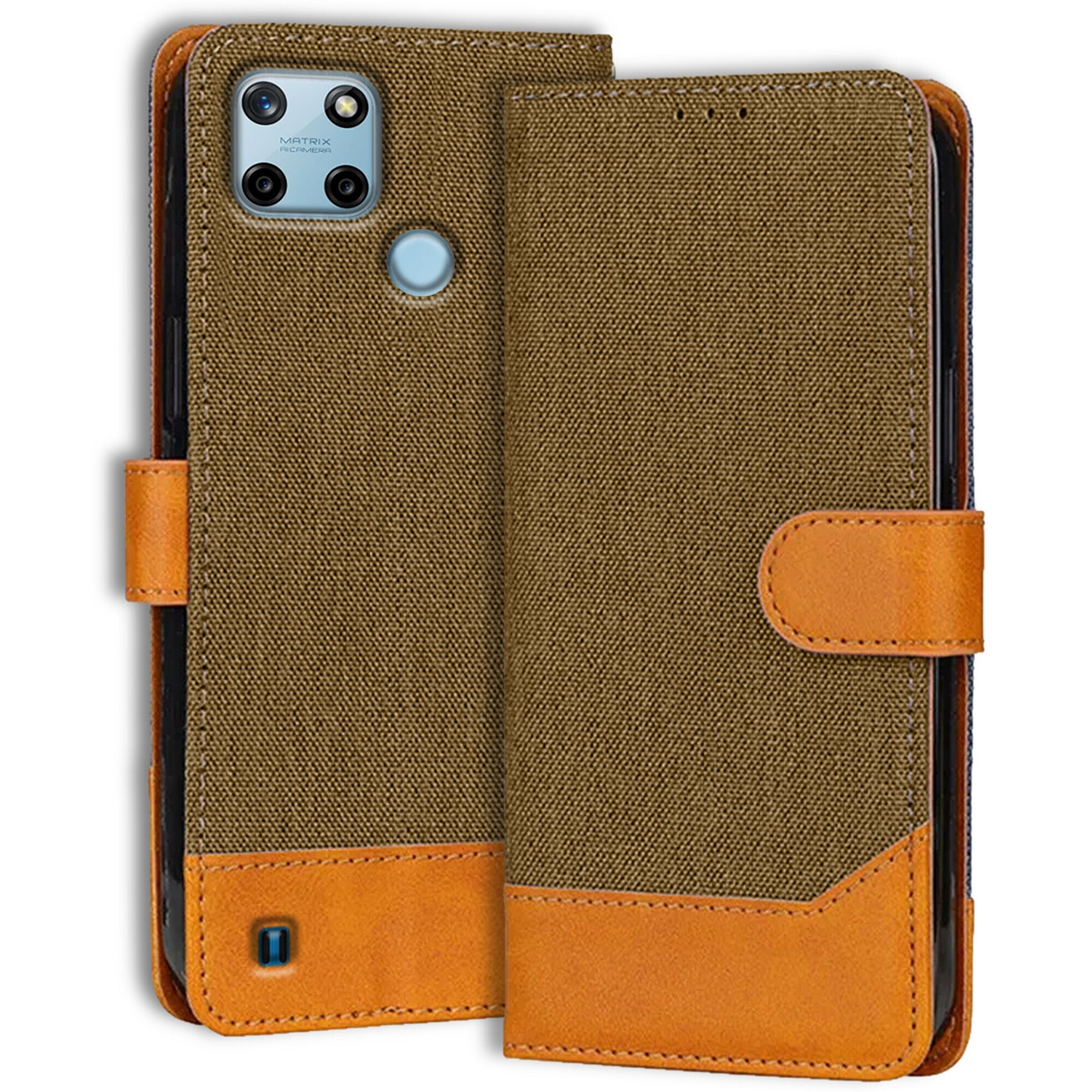 Accesorios Realme C25Y denim flip cover – Dark Brown – Image 1 #color_dark brown