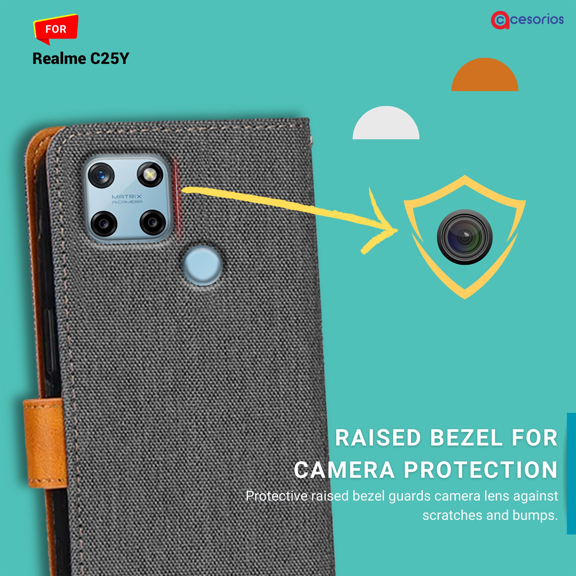 Accesorios Realme C25Y denim flip cover – Grey – Image 2 #color_grey