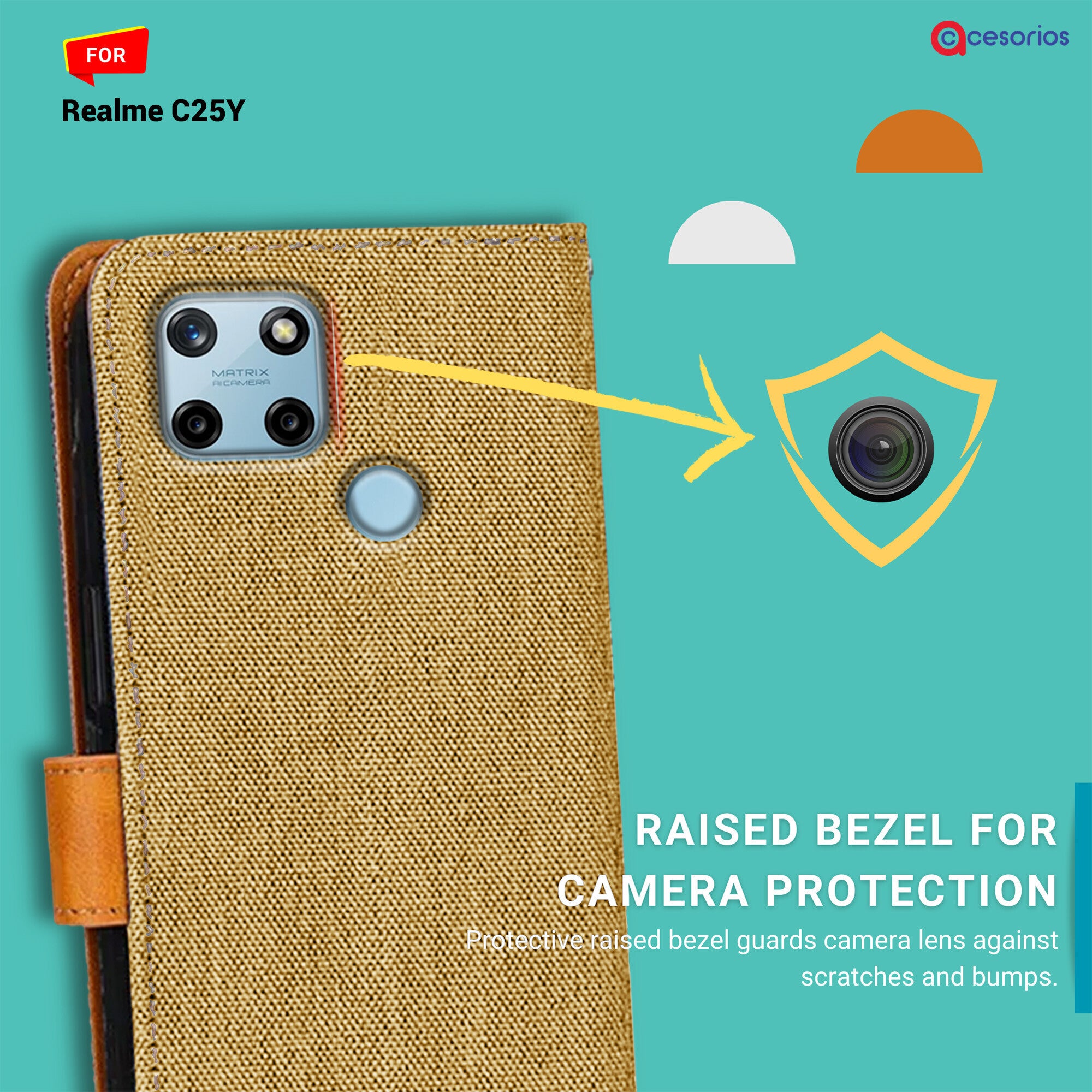 Accesorios Realme C25Y denim flip cover – Light Brown – Image 2 #color_light brown