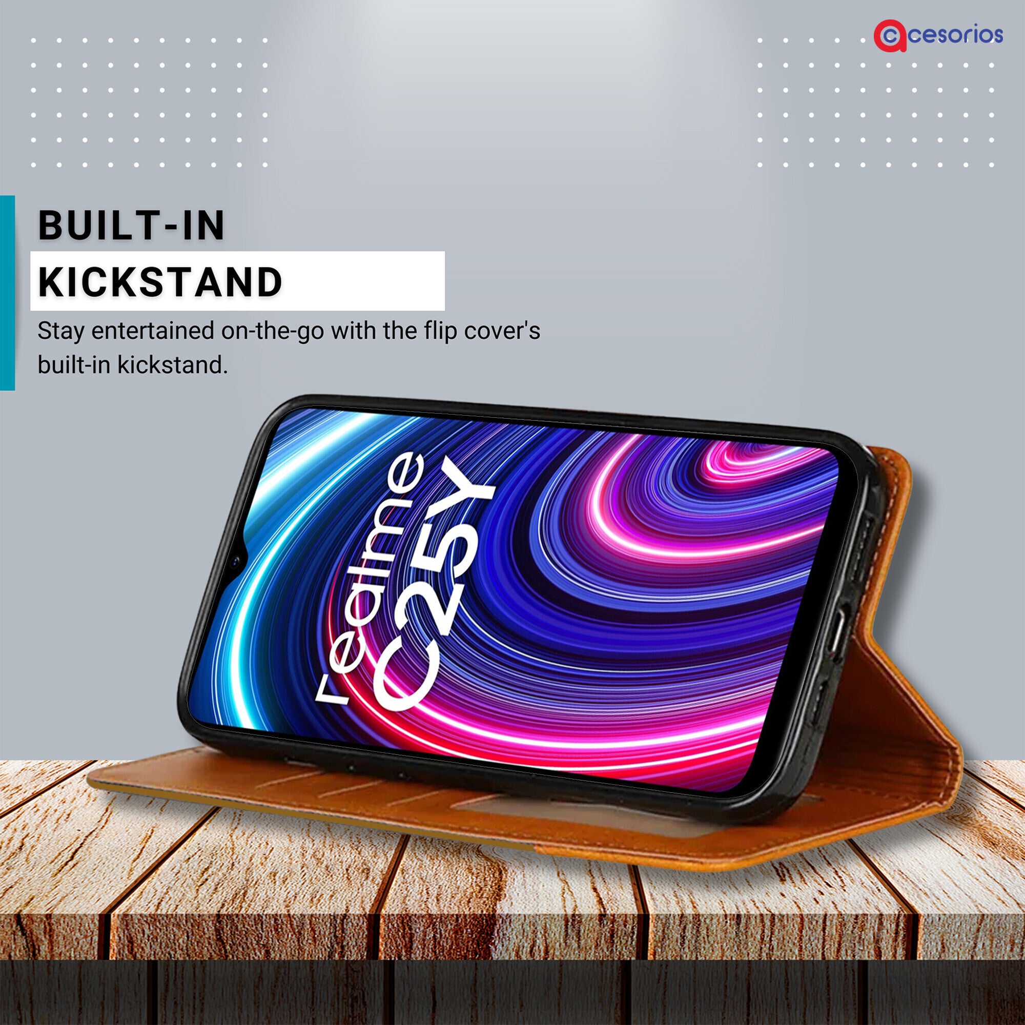 Accesorios Realme C25Y denim flip cover – Light Brown – Image 4 #color_light brown