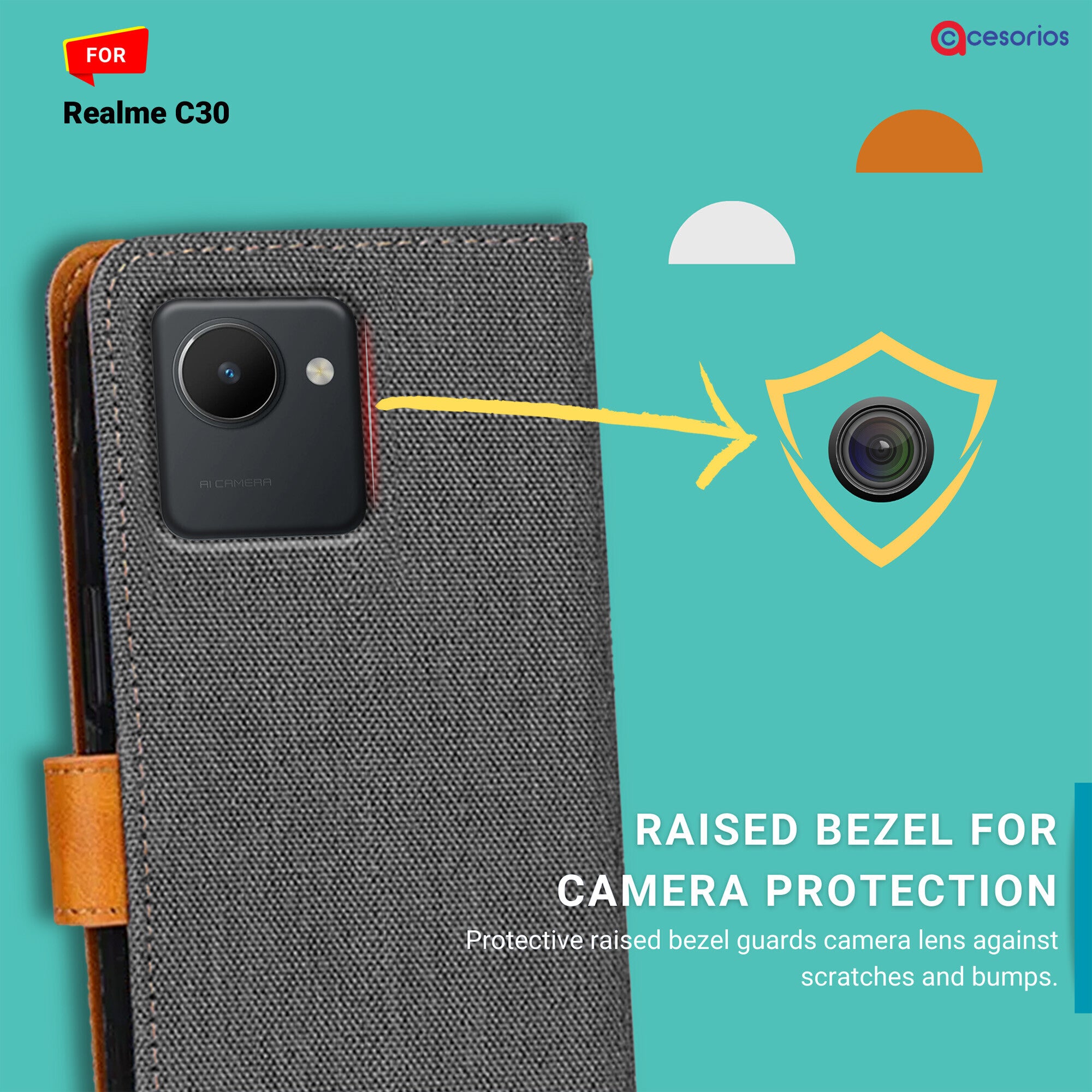 Accesorios Realme C30 denim flip cover – Grey – Image 2 #color_grey
