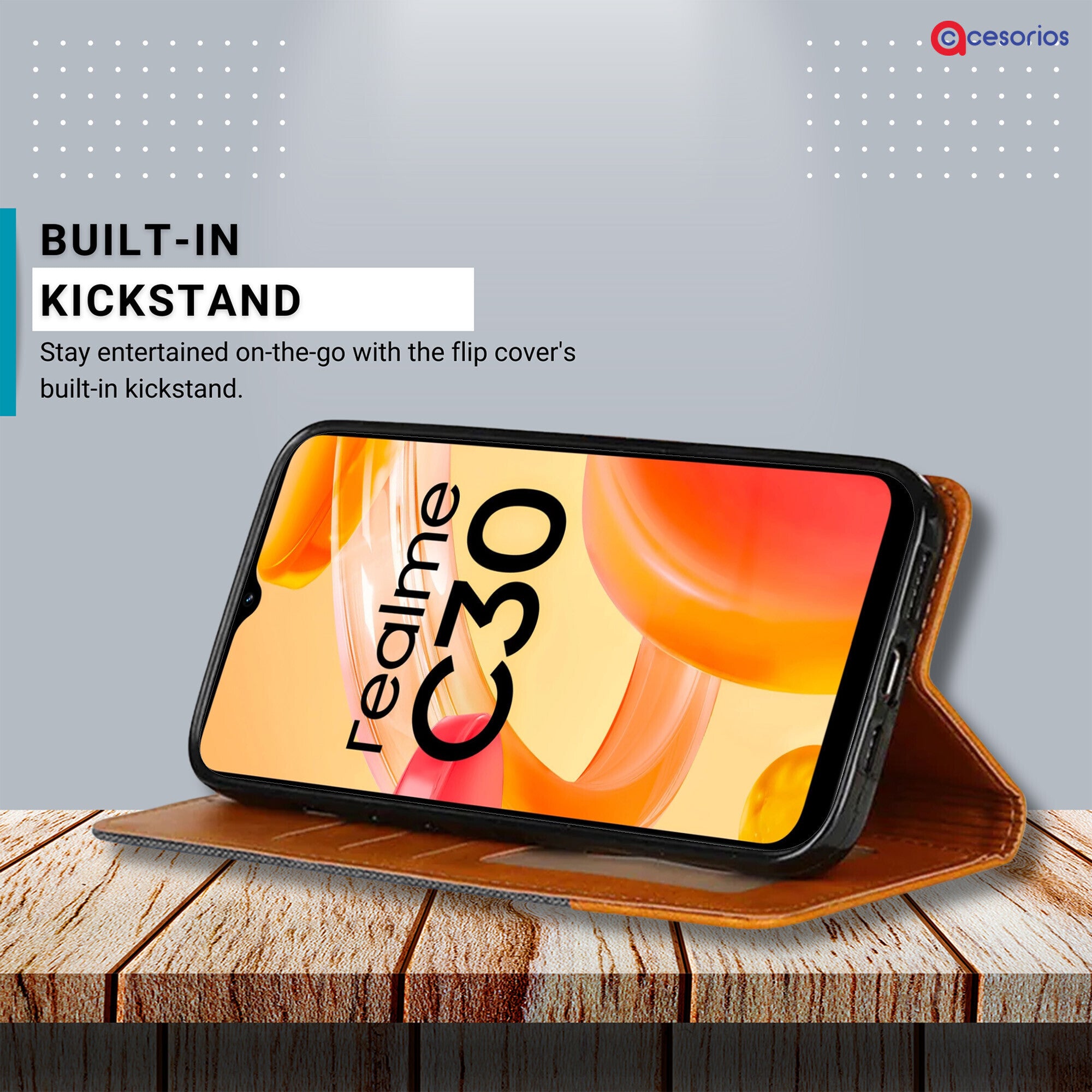 Accesorios Realme C30 denim flip cover – Grey – Image 4 #color_grey