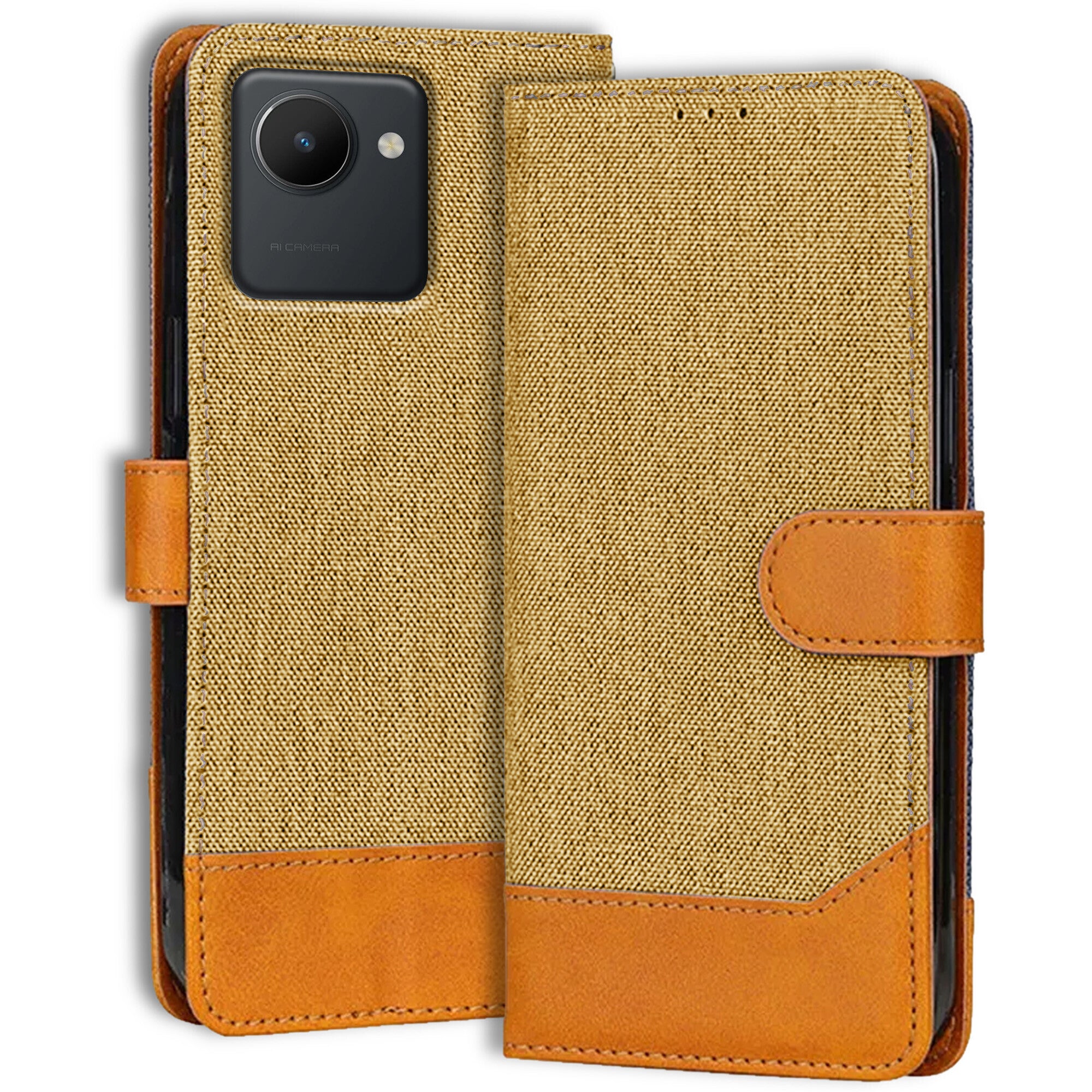 Accesorios Realme C30 denim flip cover – Light Brown – Image 1 #color_light brown