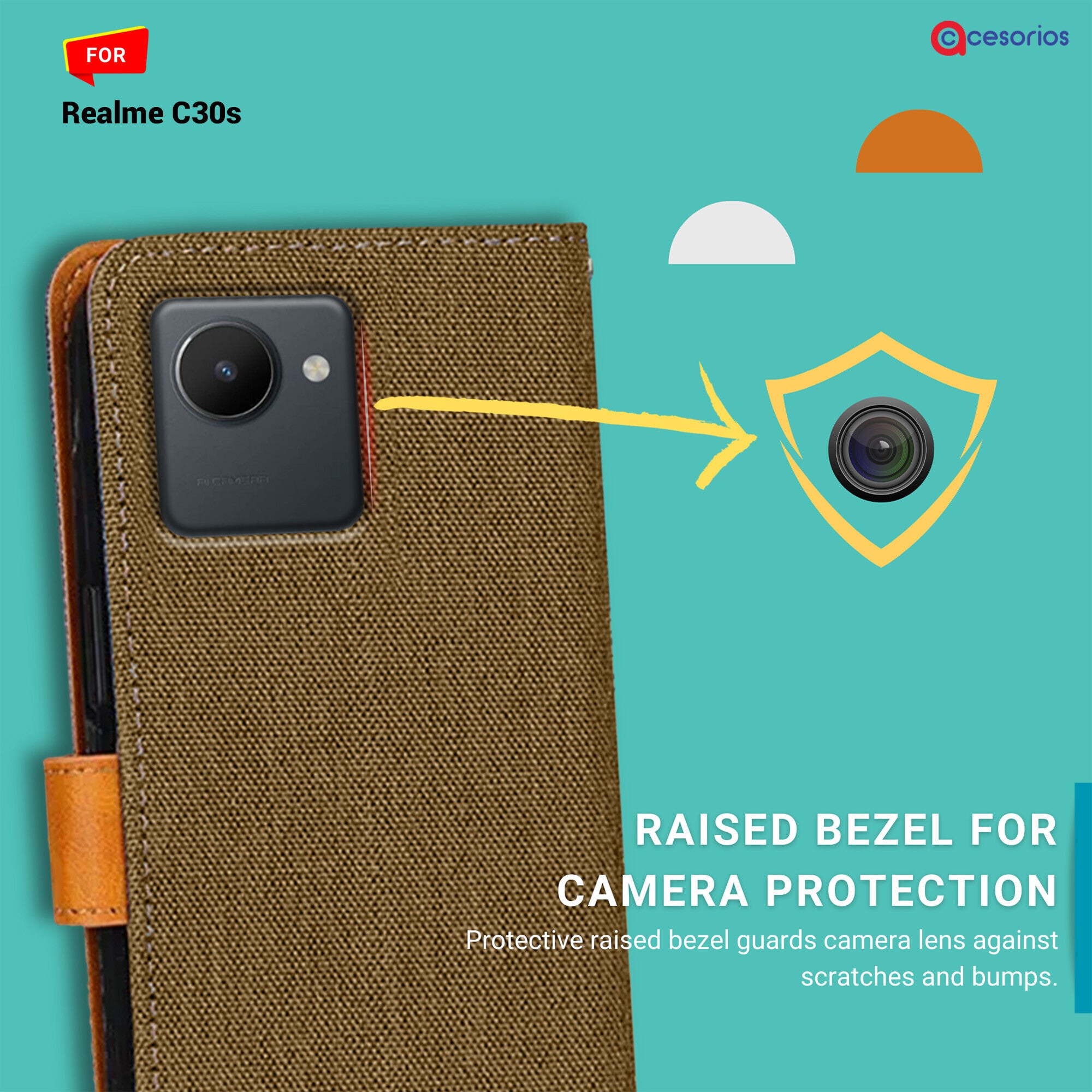 Accesorios Realme C30S denim flip cover – Dark Brown – Image 2 #color_dark brown