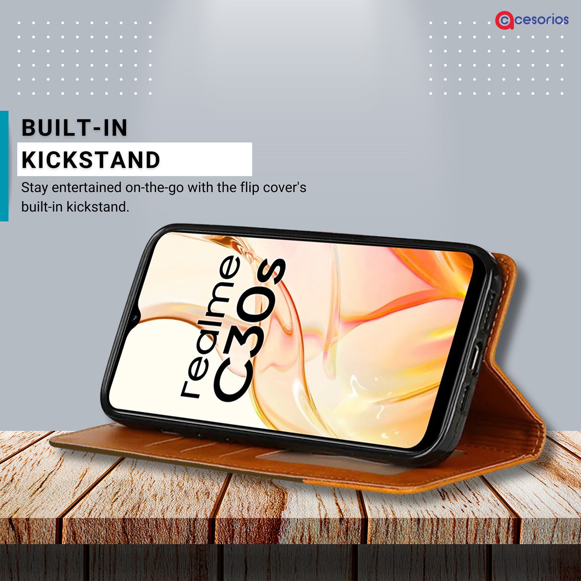 Accesorios Realme C30S denim flip cover – Dark Brown – Image 4 #color_dark brown