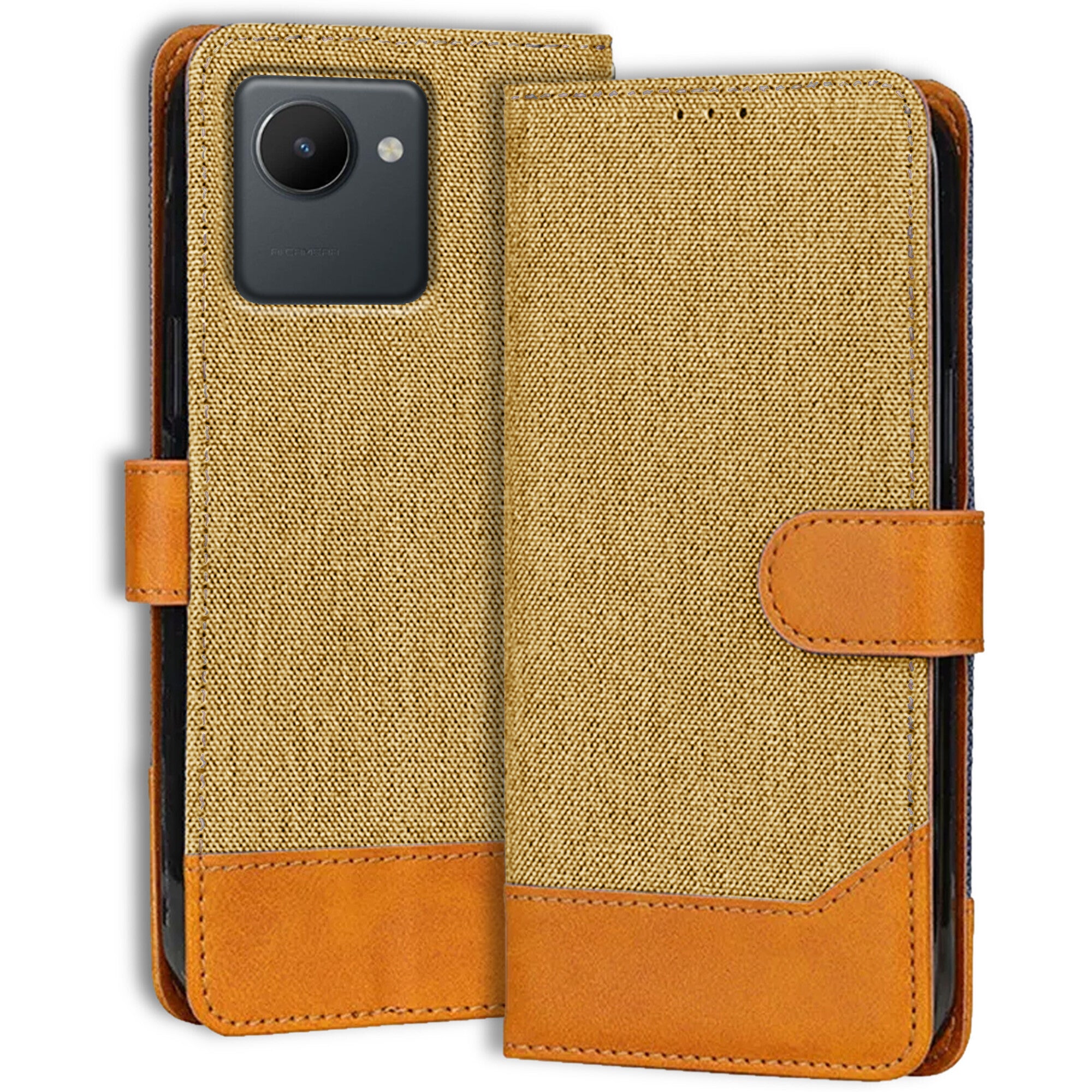Accesorios Realme C30S denim flip cover – Light Brown – Image 1 #color_light brown