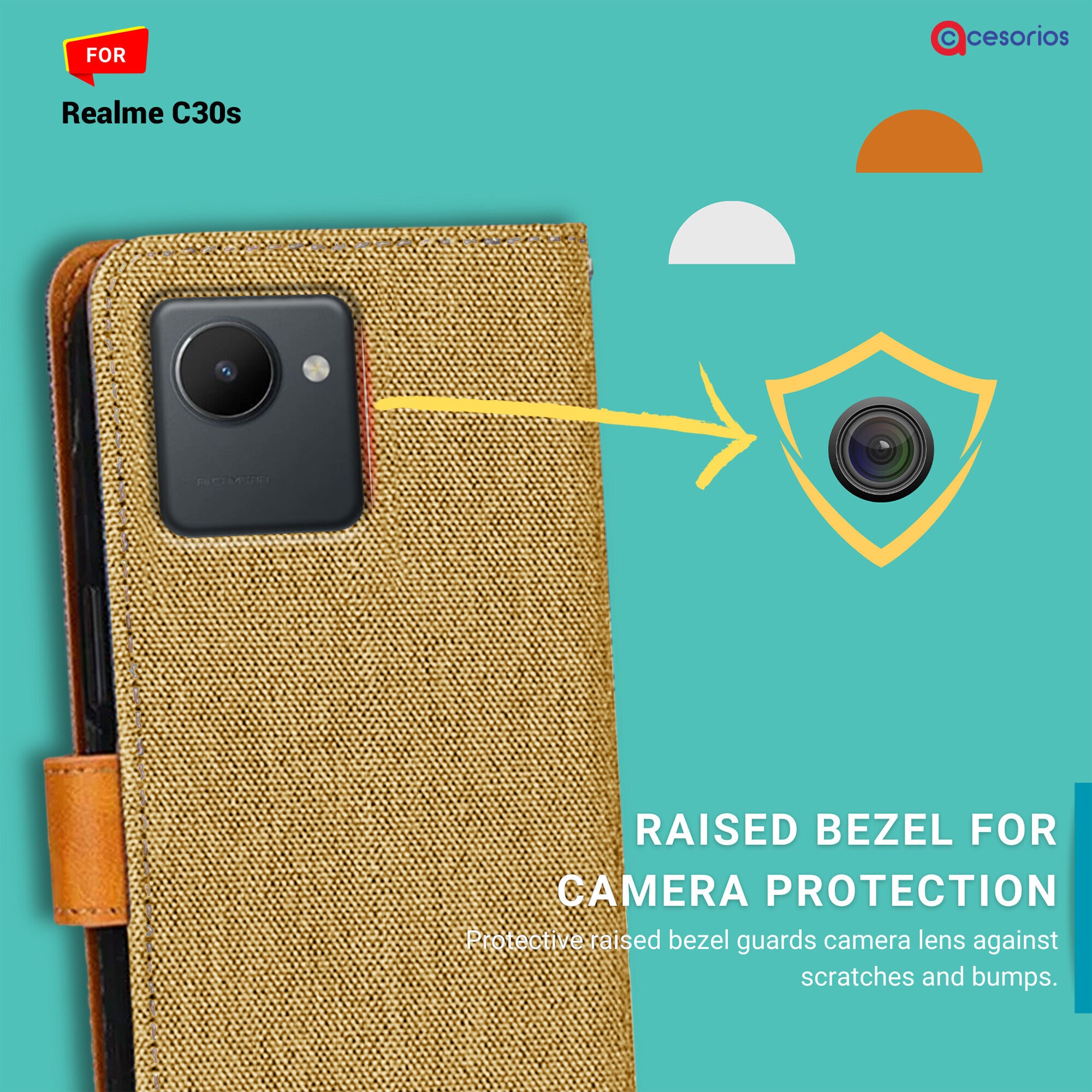 Accesorios Realme C30S denim flip cover – Light Brown – Image 2 #color_light brown