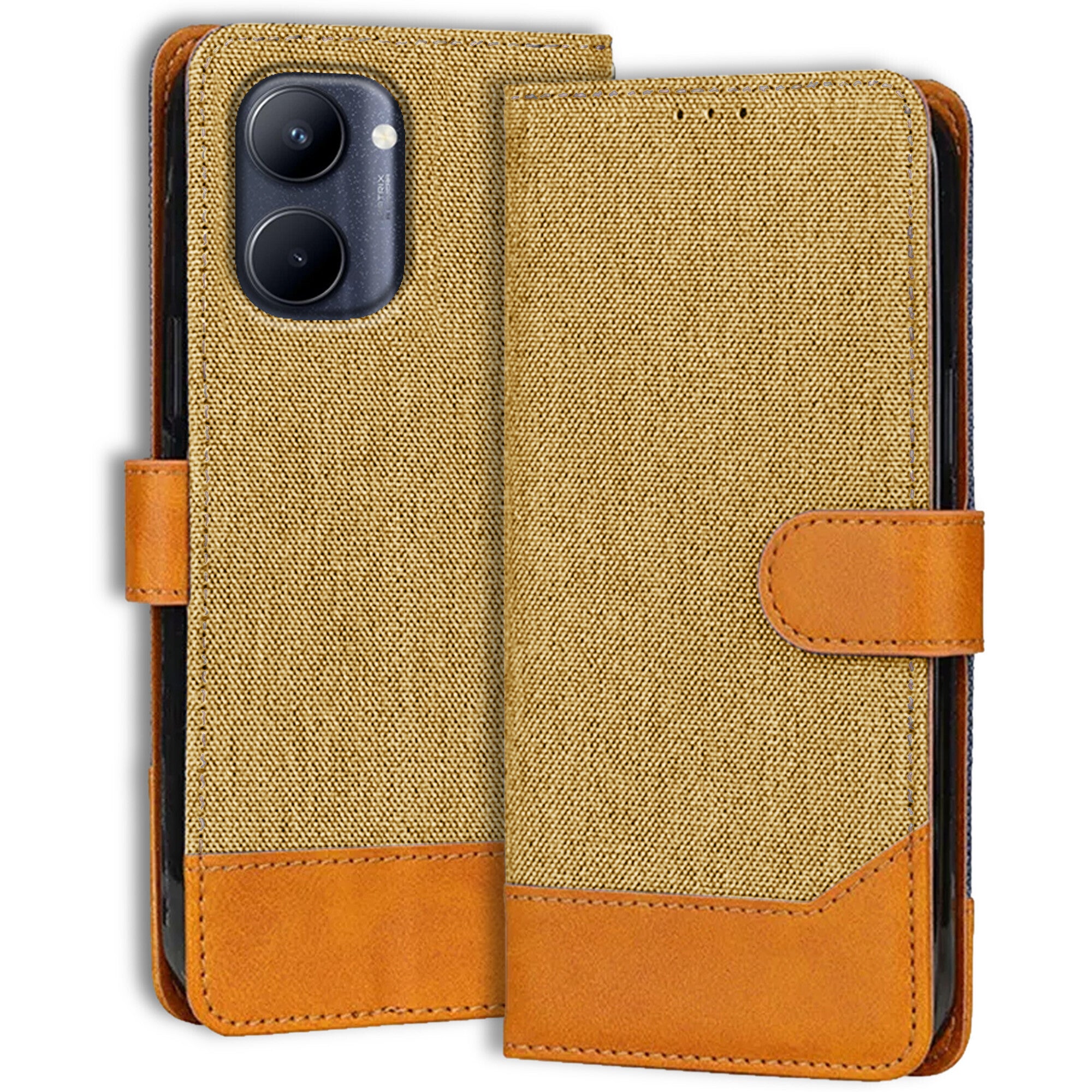 Accesorios Realme C33 denim flip cover – Light Brown – Image 1 #color_light brown