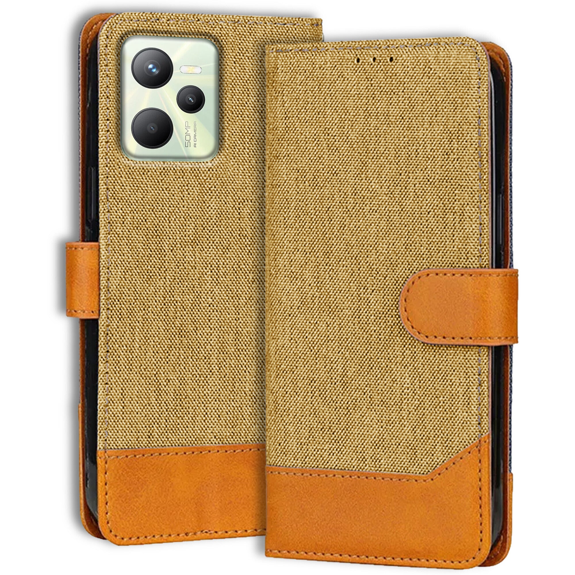 Accesorios Realme C35 denim flip cover – Light Brown – Image 1 #color_light brown