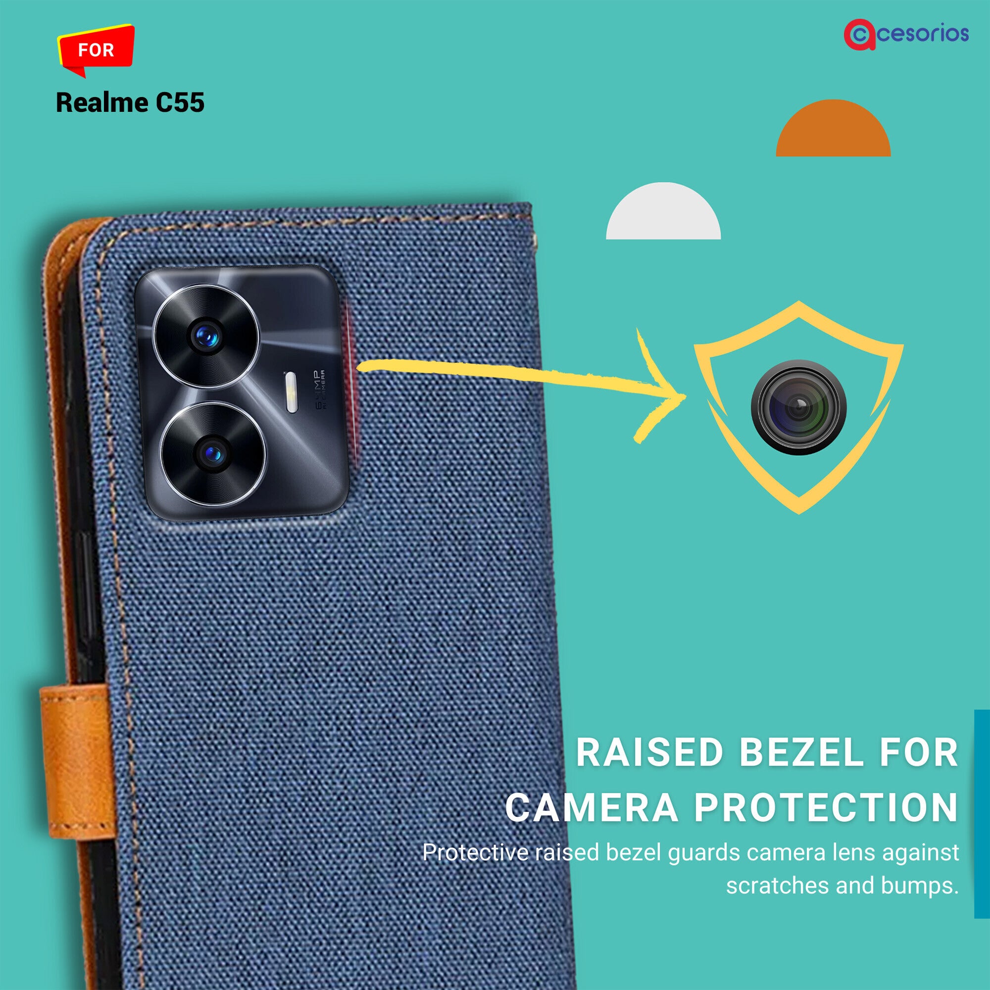 Accesorios Realme C55 denim flip cover – Blue – Image 2 #color_blue