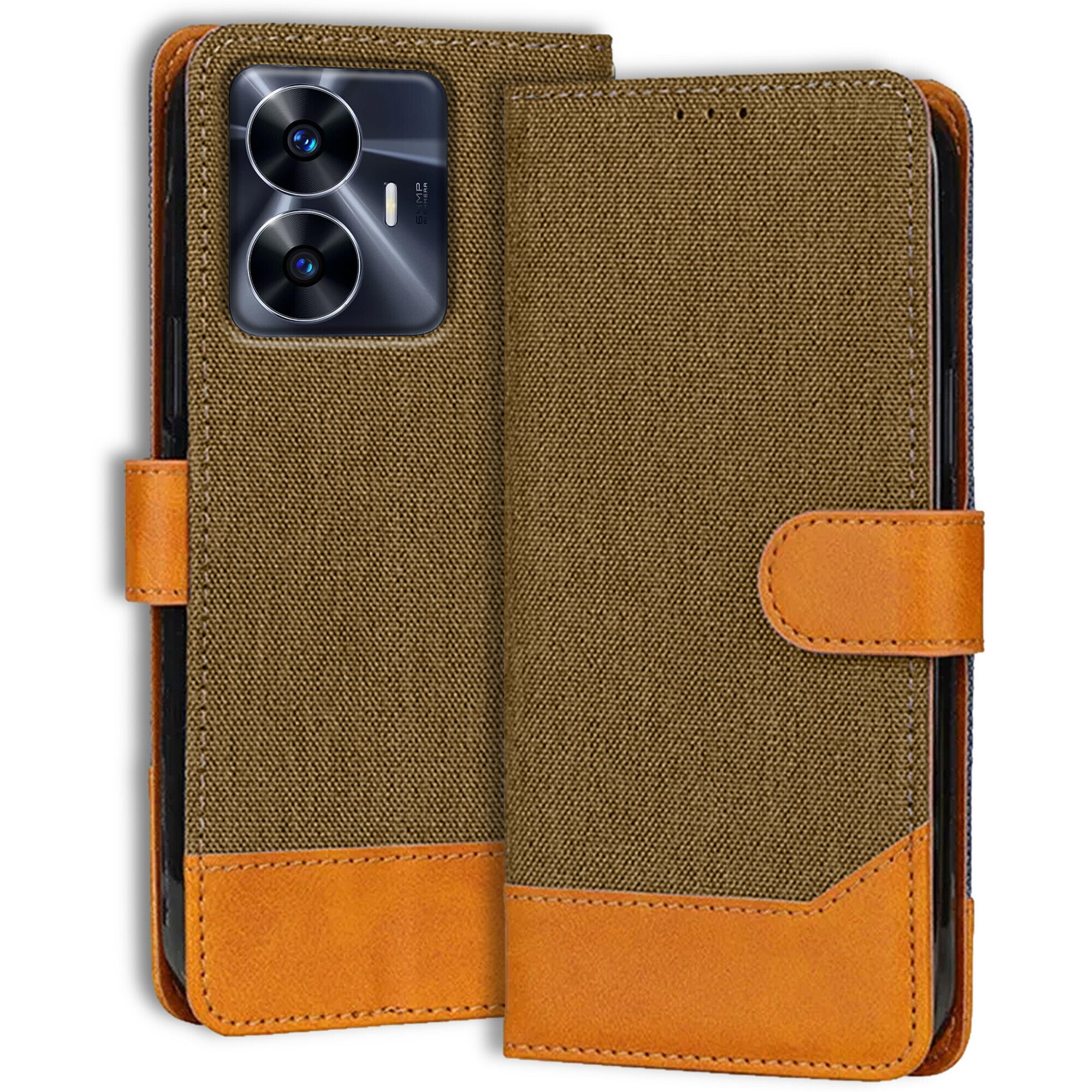 Accesorios Realme C55 denim flip cover – Dark Brown – Image 1 #color_dark brown