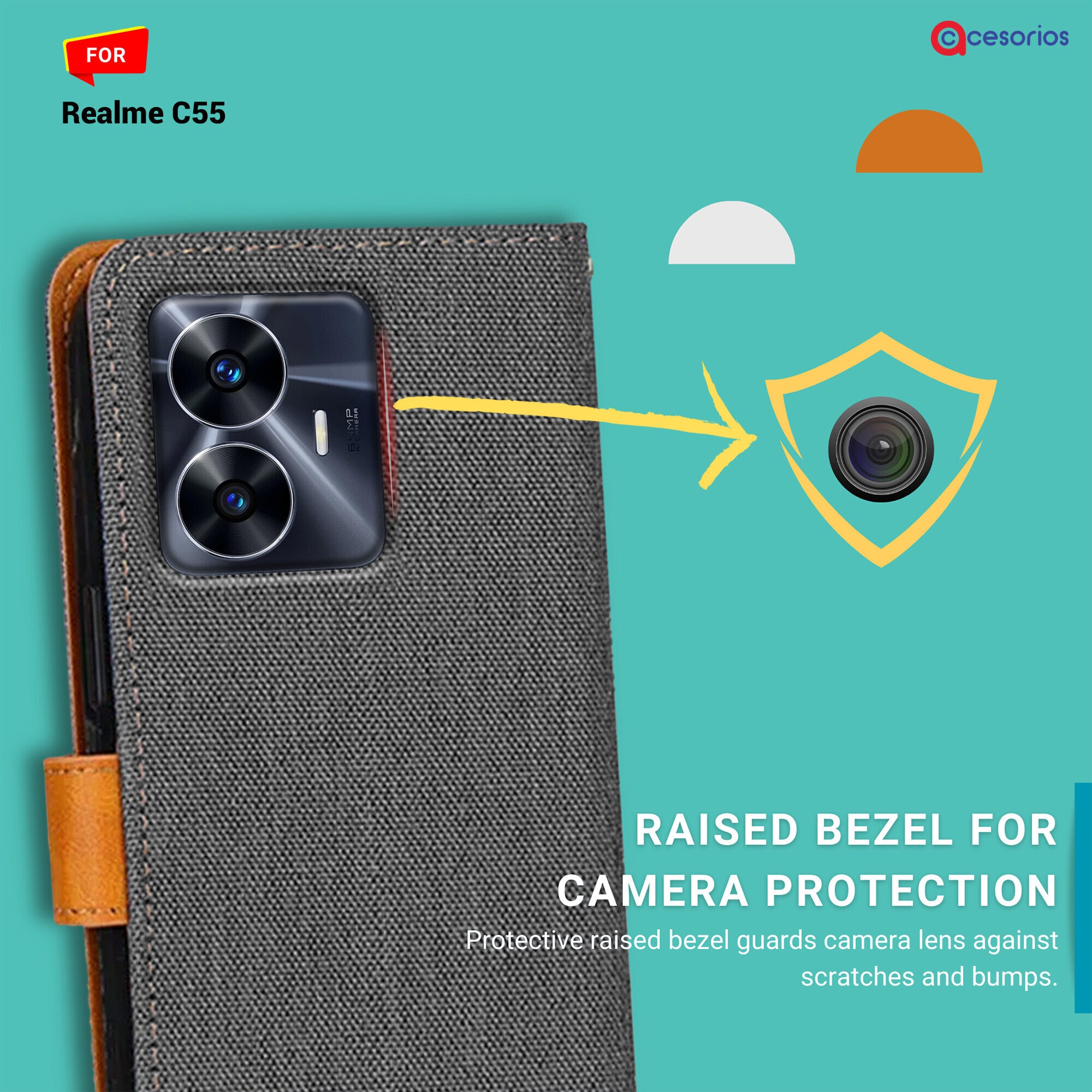 Accesorios Realme C55 denim flip cover – Grey – Image 2 #color_grey