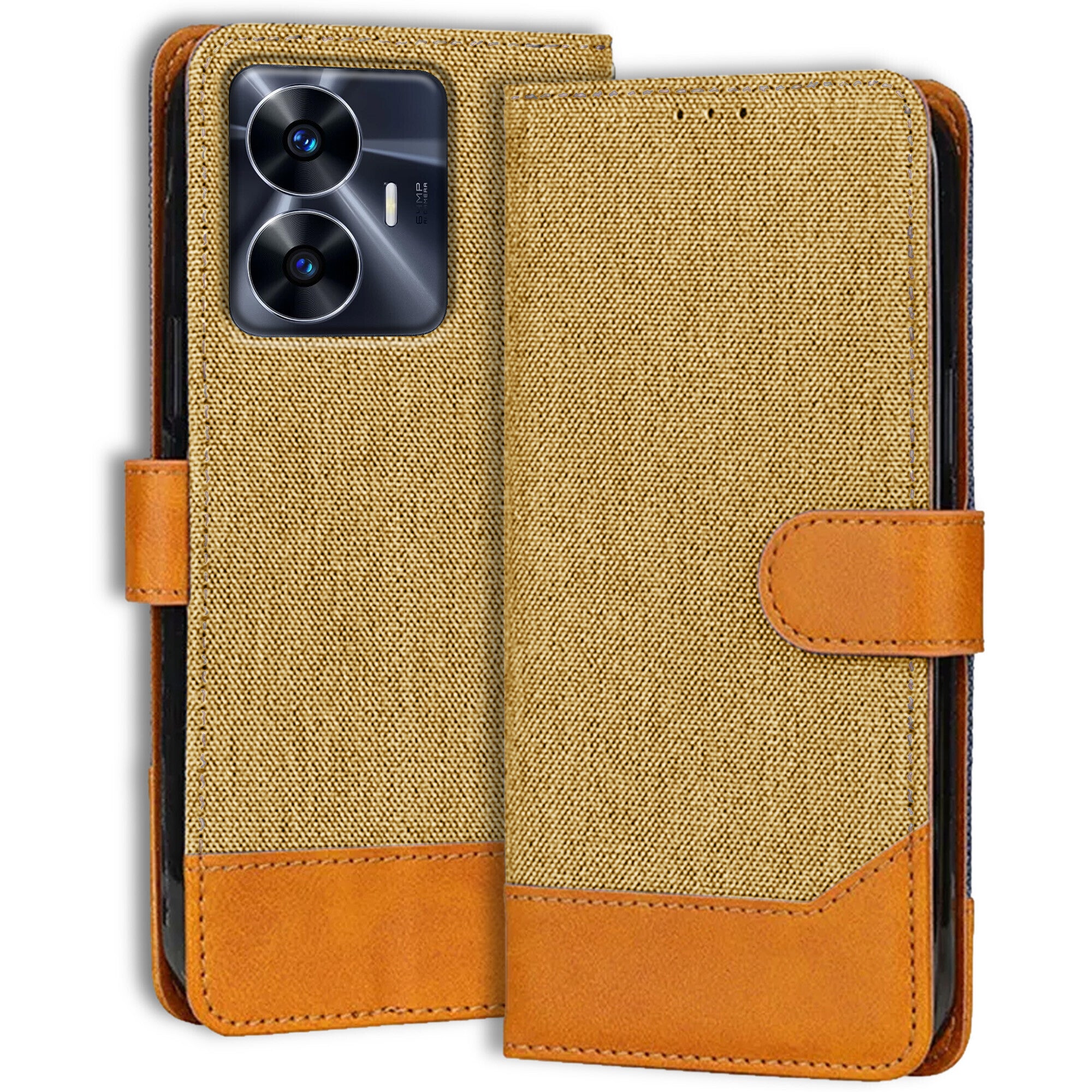 Accesorios Realme C55 denim flip cover – Light Brown – Image 1 #color_light brown