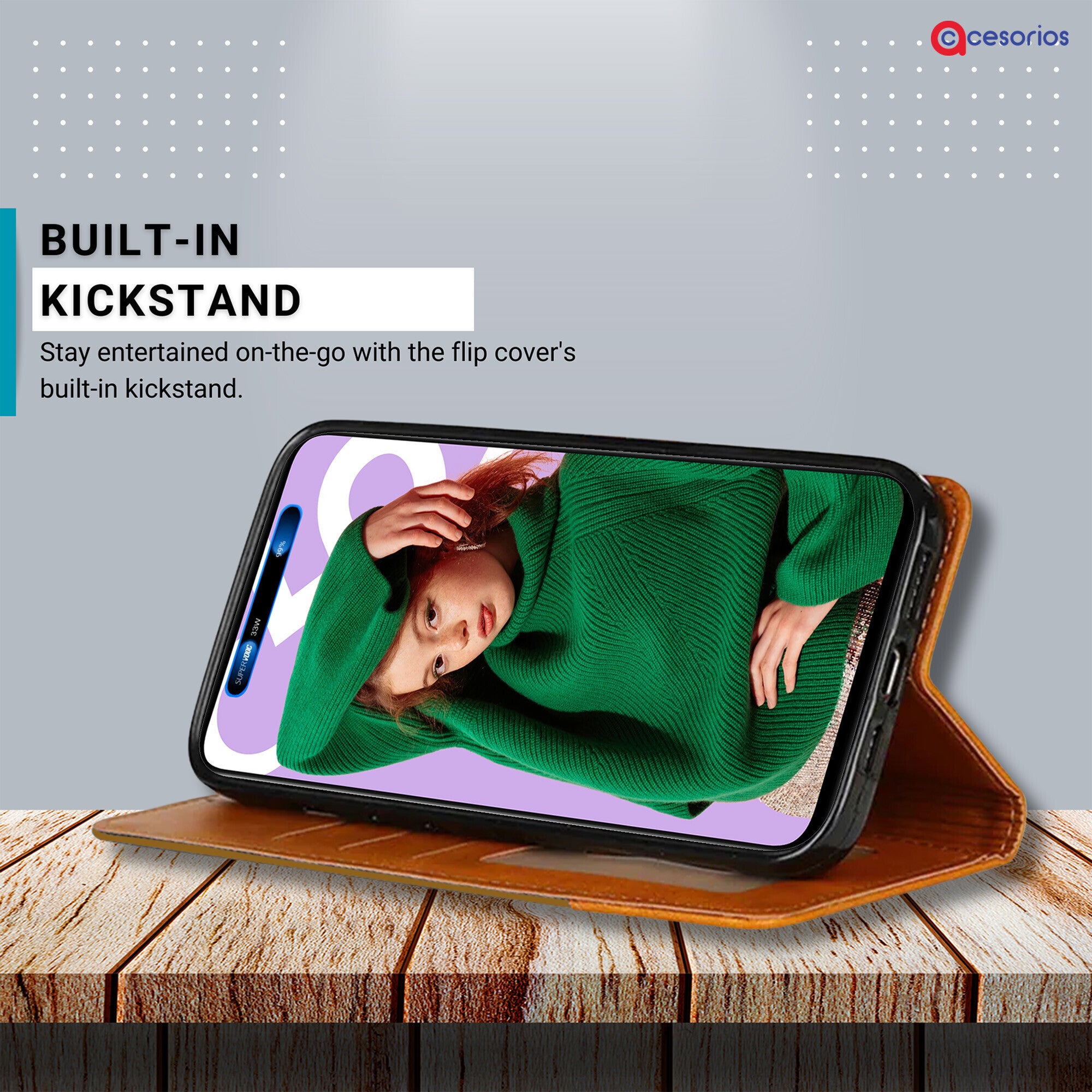 Accesorios Realme C55 denim flip cover – Light Brown – Image 4 #color_light brown