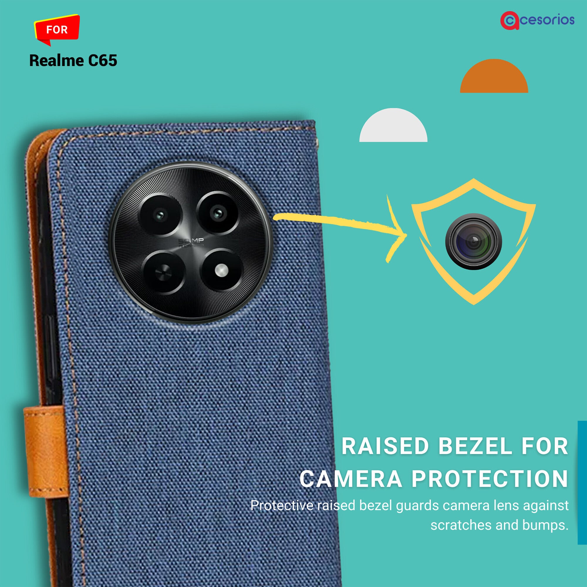 Accesorios Realme C65 denim flip cover – Blue – Image 2 #color_blue