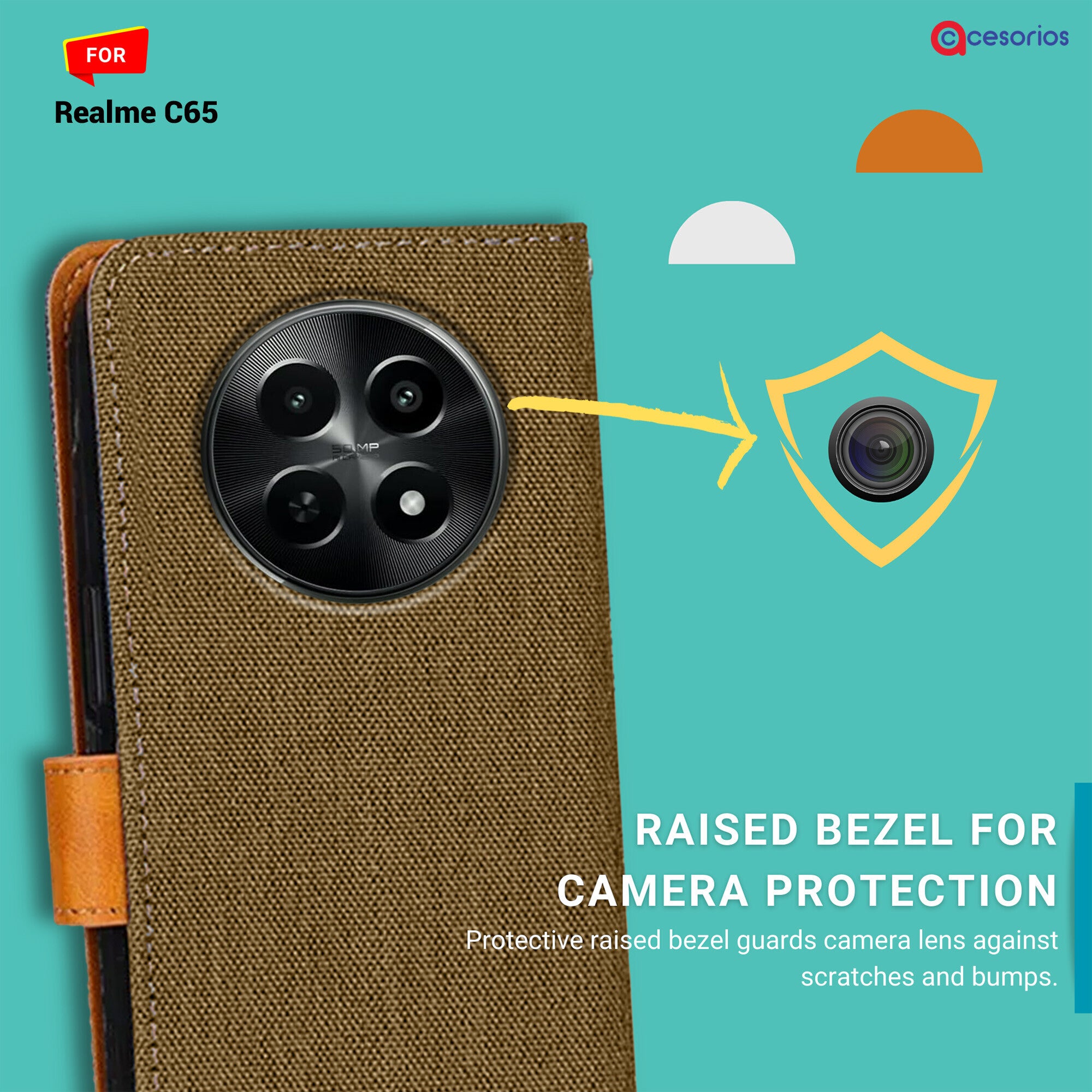 Accesorios Realme C65 denim flip cover – Dark Brown – Image 2 #color_dark brown