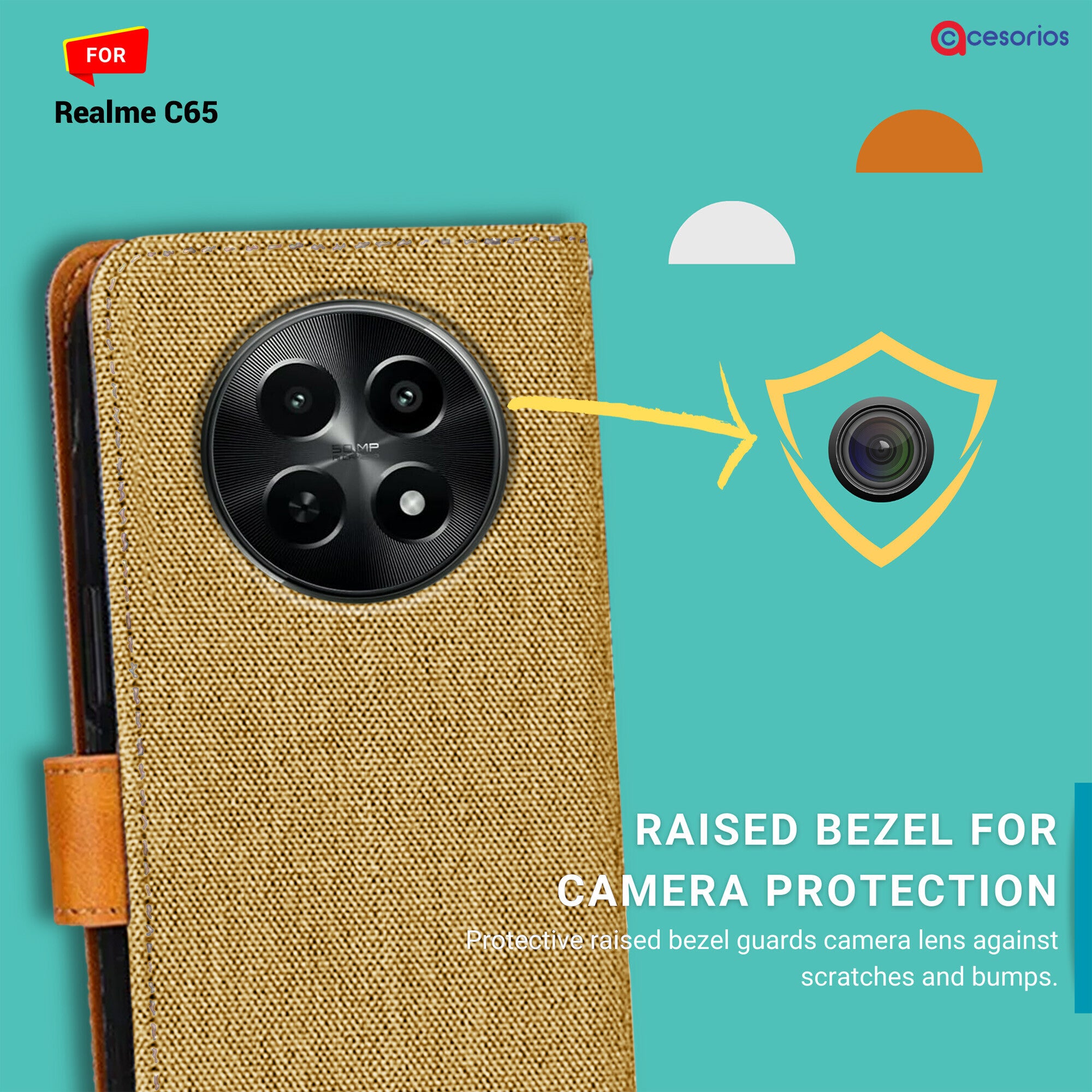 Accesorios Realme C65 denim flip cover – Light Brown – Image 2 #color_light brown