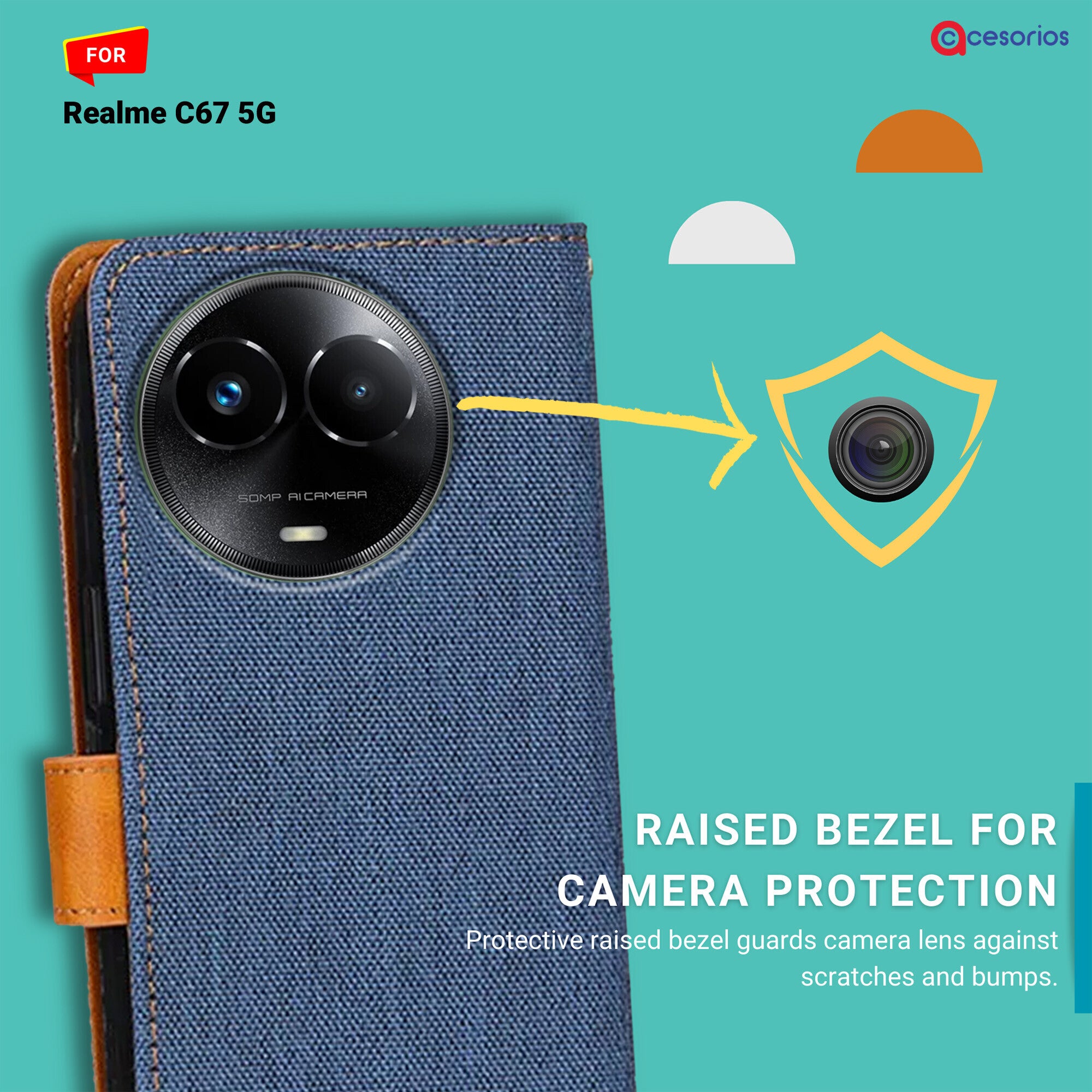 Accesorios Realme C67 5G denim flip cover – Blue – Image 2 #color_blue