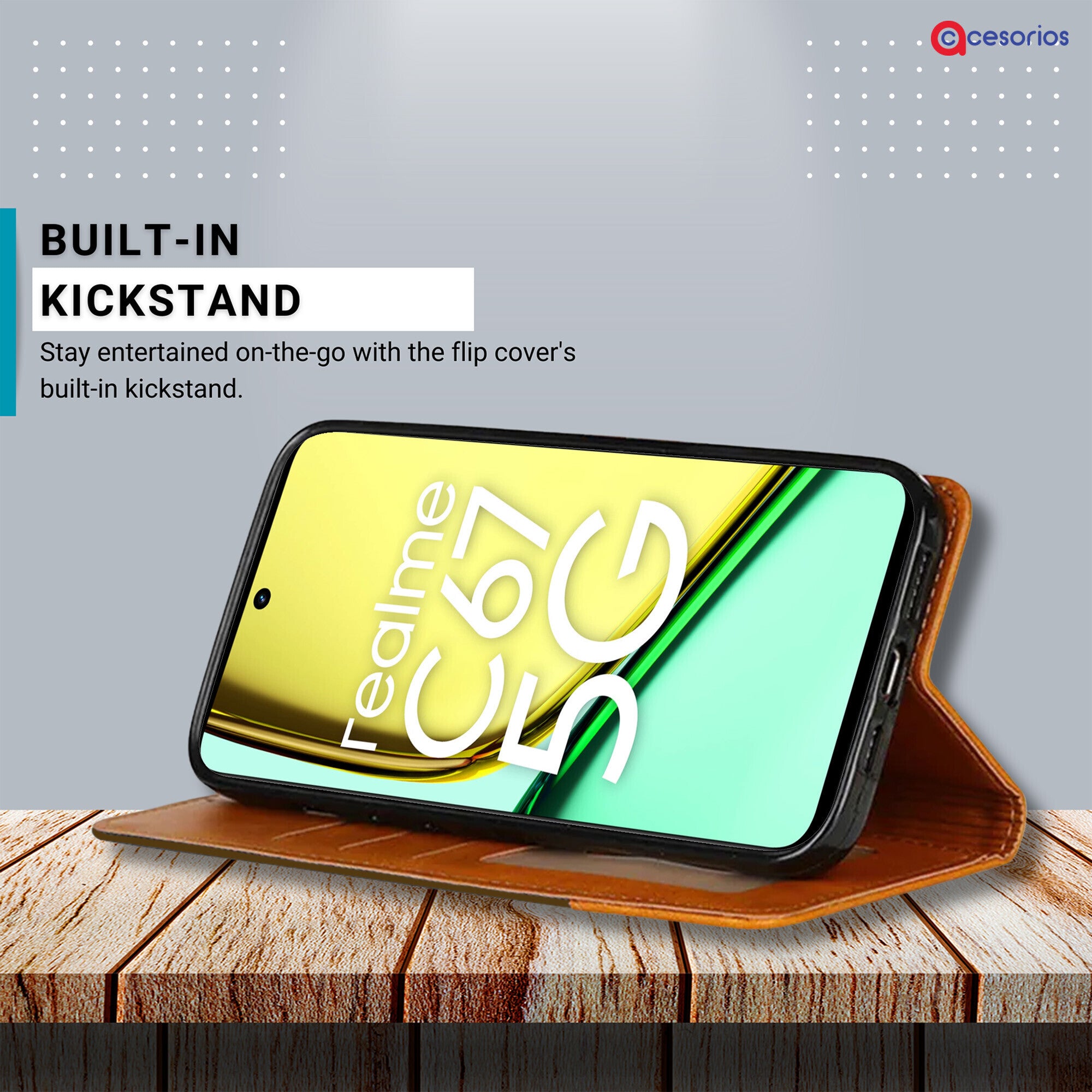 Accesorios Realme C67 5G denim flip cover – Dark Brown – Image 4 #color_dark brown