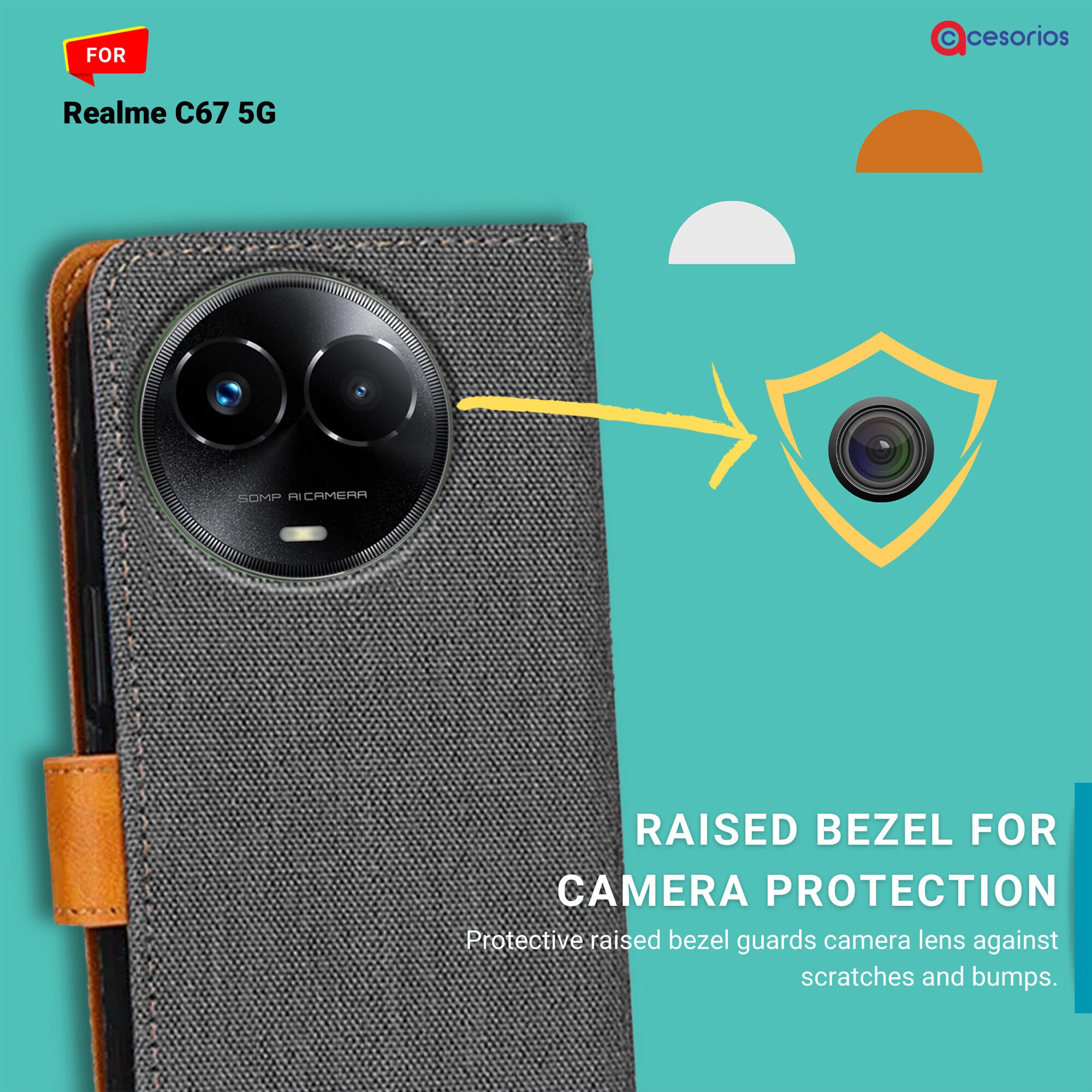 Accesorios Realme C67 5G denim flip cover – Grey – Image 2 #color_grey