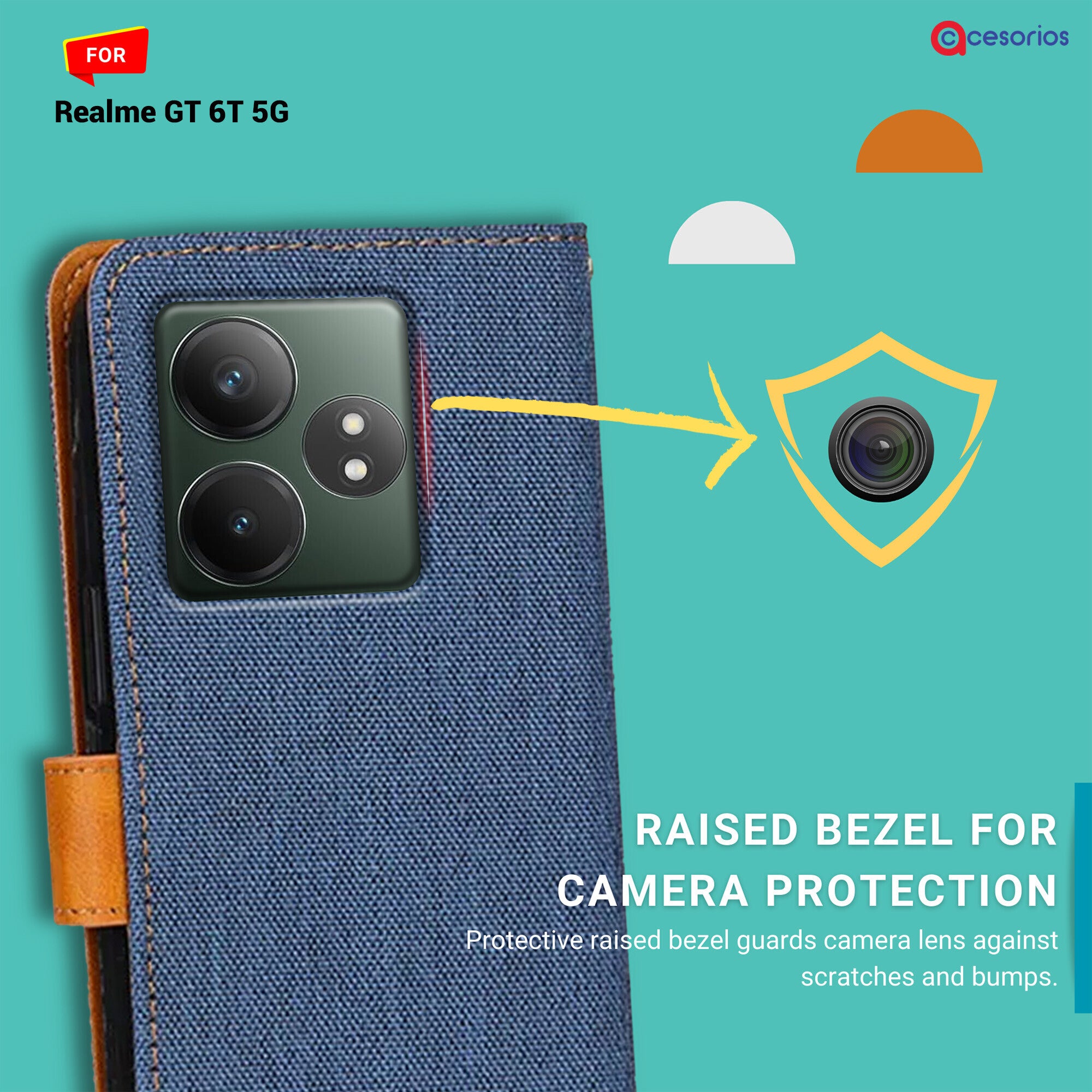 Accesorios Realme Gt 6T 5G denim flip cover – Blue – Image 2 #color_blue