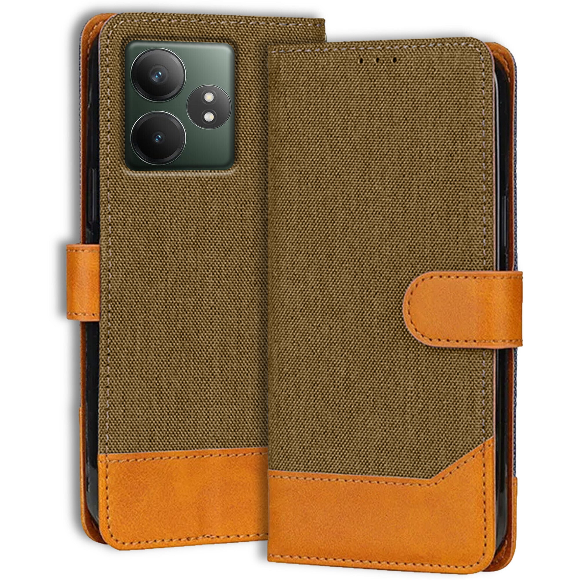 Accesorios Realme Gt 6T 5G denim flip cover – Dark Brown – Image 1 #color_dark brown