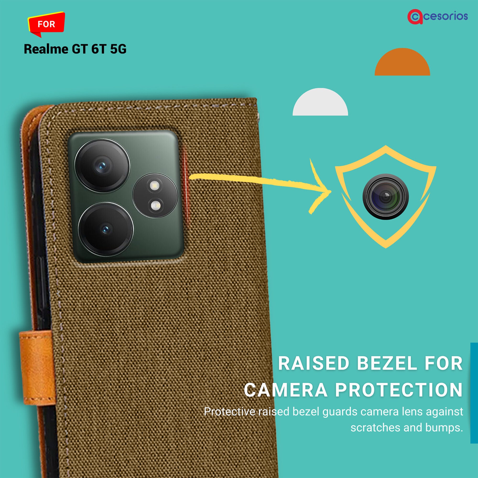 Accesorios Realme Gt 6T 5G denim flip cover – Dark Brown – Image 2 #color_dark brown