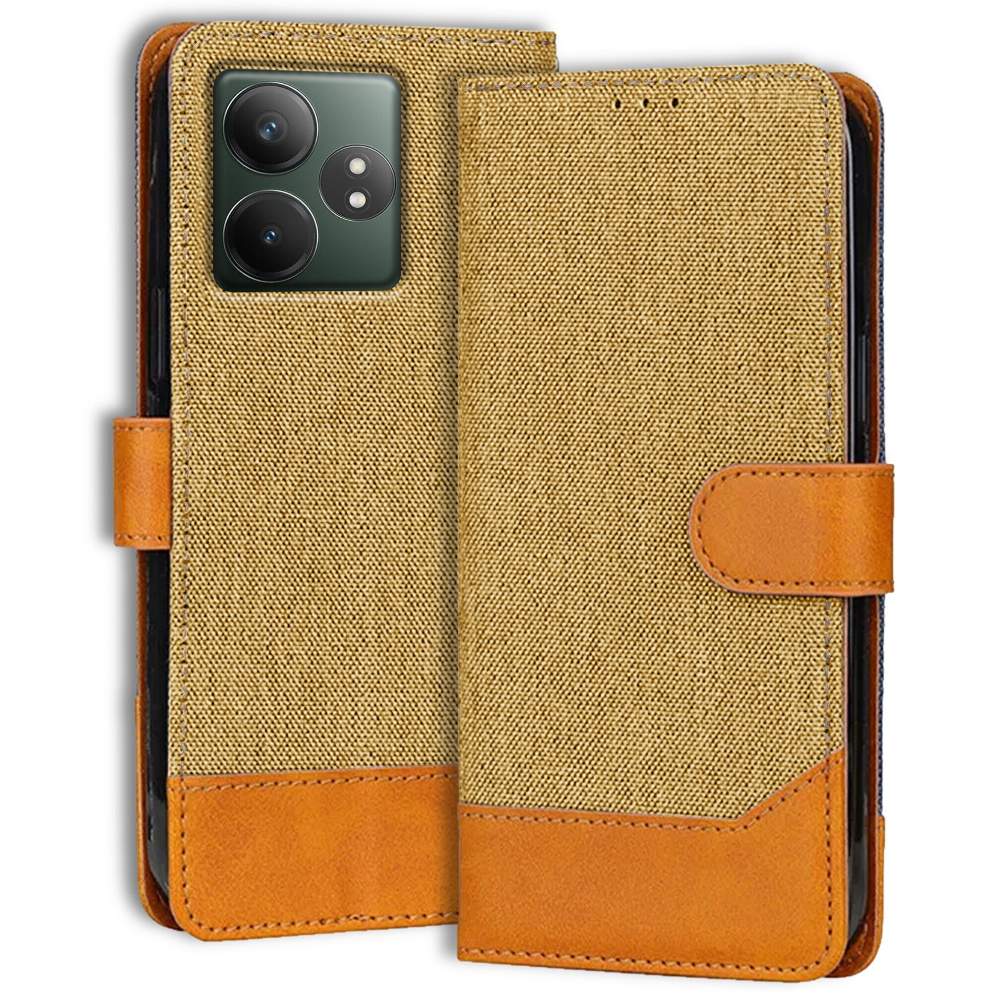 Accesorios Realme Gt 6T 5G denim flip cover – Light Brown – Image 1 #color_light brown