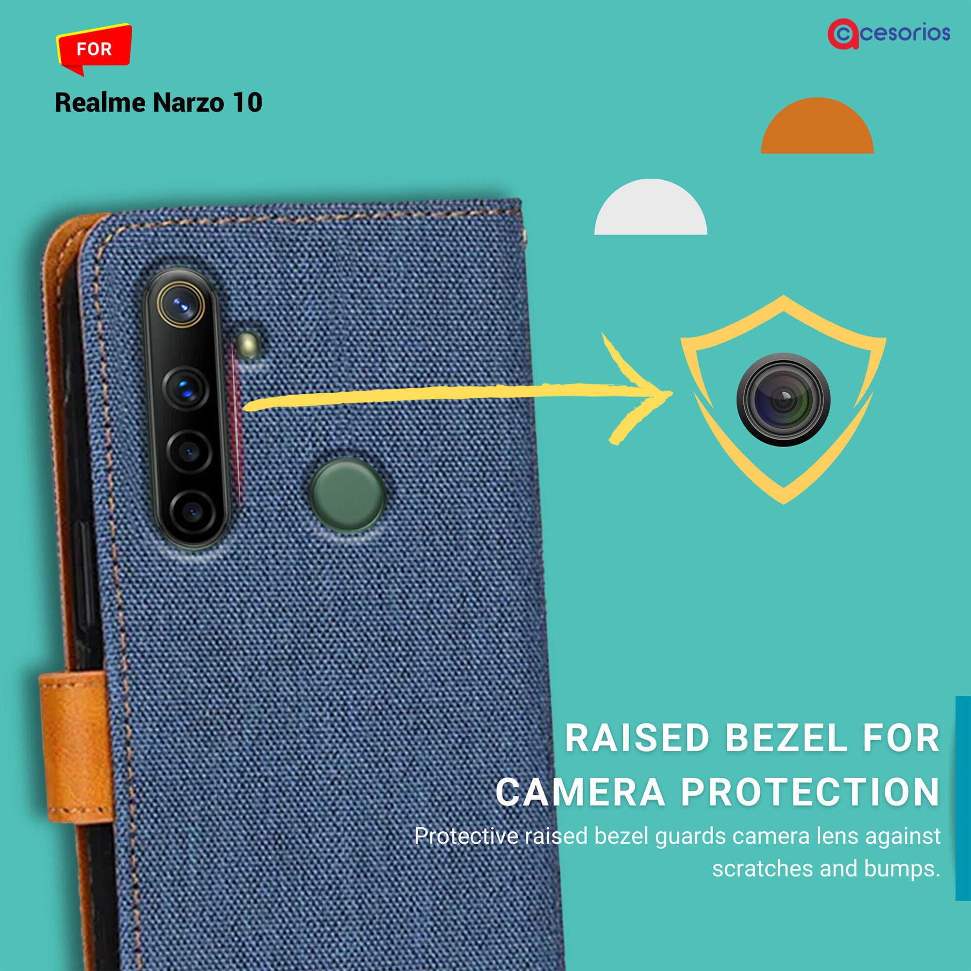 Accesorios Realme Narzo 10 denim flip cover – Blue – Image 2 #color_blue