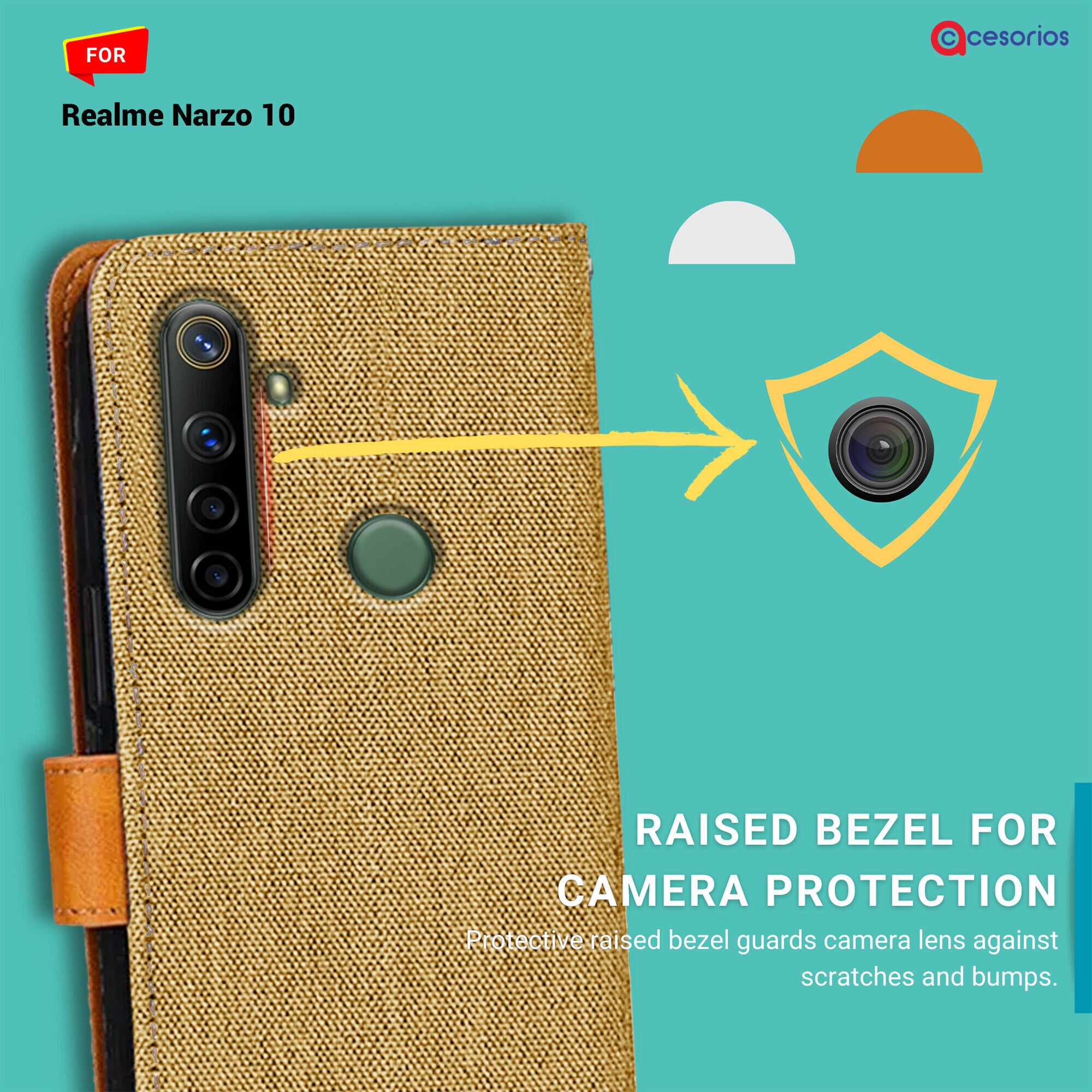 Accesorios Realme Narzo 10 denim flip cover – Light Brown – Image 2 #color_light brown