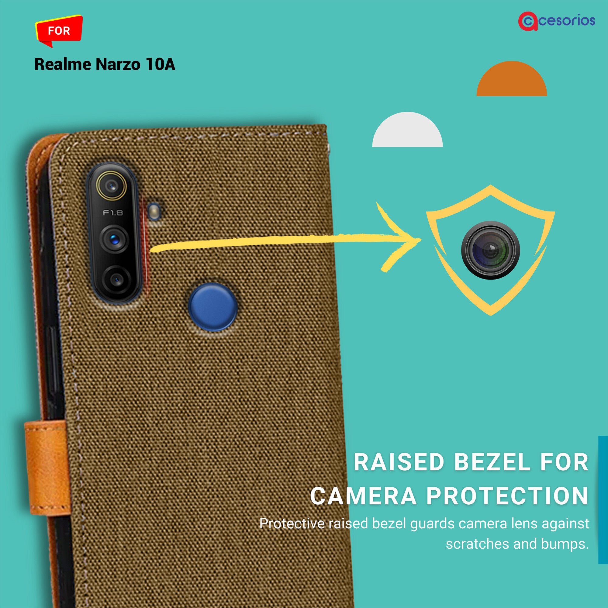 Accesorios Realme Narzo 10A denim flip cover – Dark Brown – Image 2 #color_dark brown