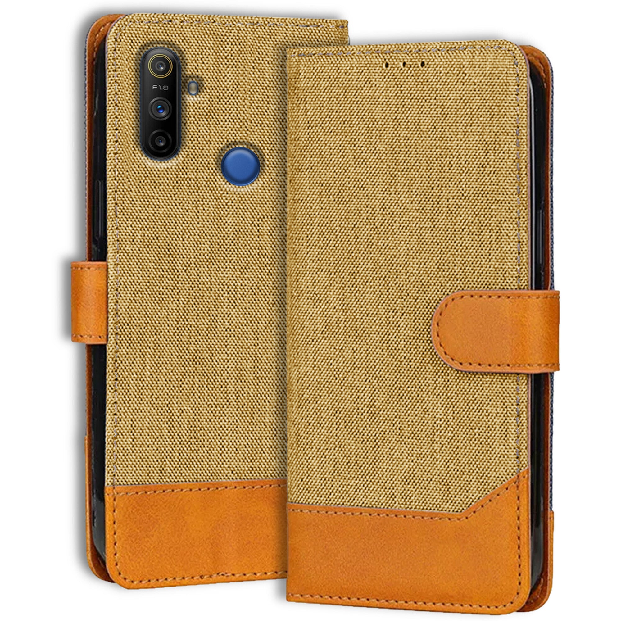 Accesorios Realme Narzo 10A denim flip cover – Light Brown – Image 1 #color_light brown