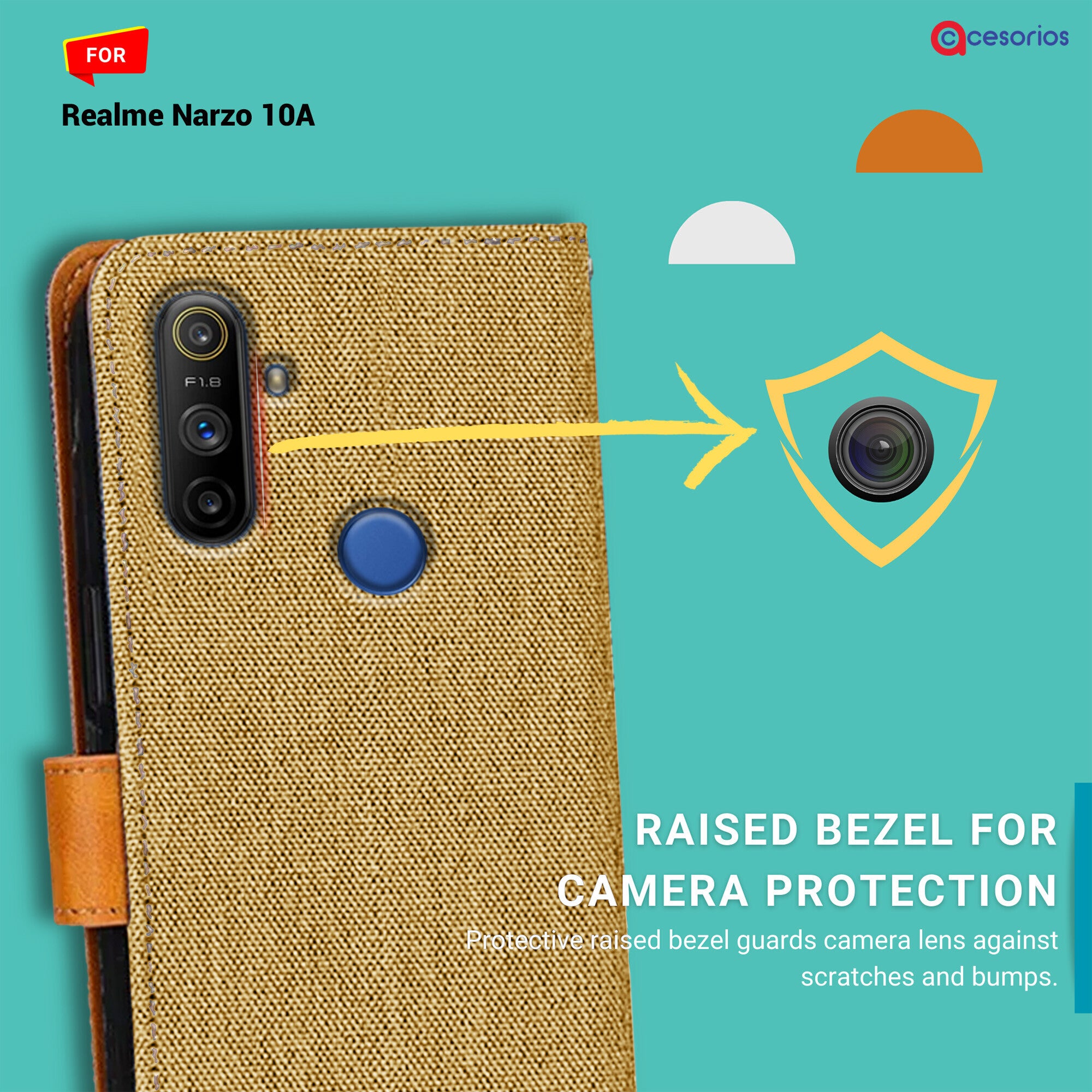 Accesorios Realme Narzo 10A denim flip cover – Light Brown – Image 2 #color_light brown