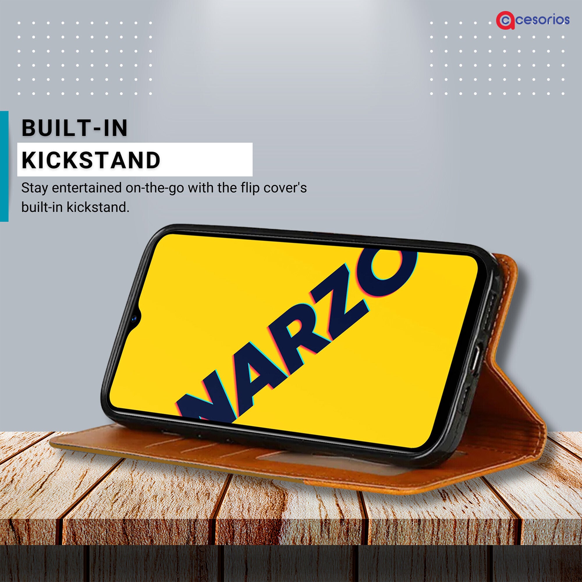 Accesorios Realme Narzo 10A denim flip cover – Light Brown – Image 4 #color_light brown