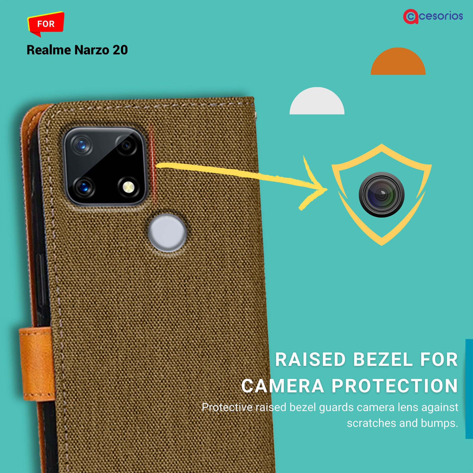 Accesorios Realme Narzo 20 denim flip cover – Dark Brown – Image 2 #color_dark brown
