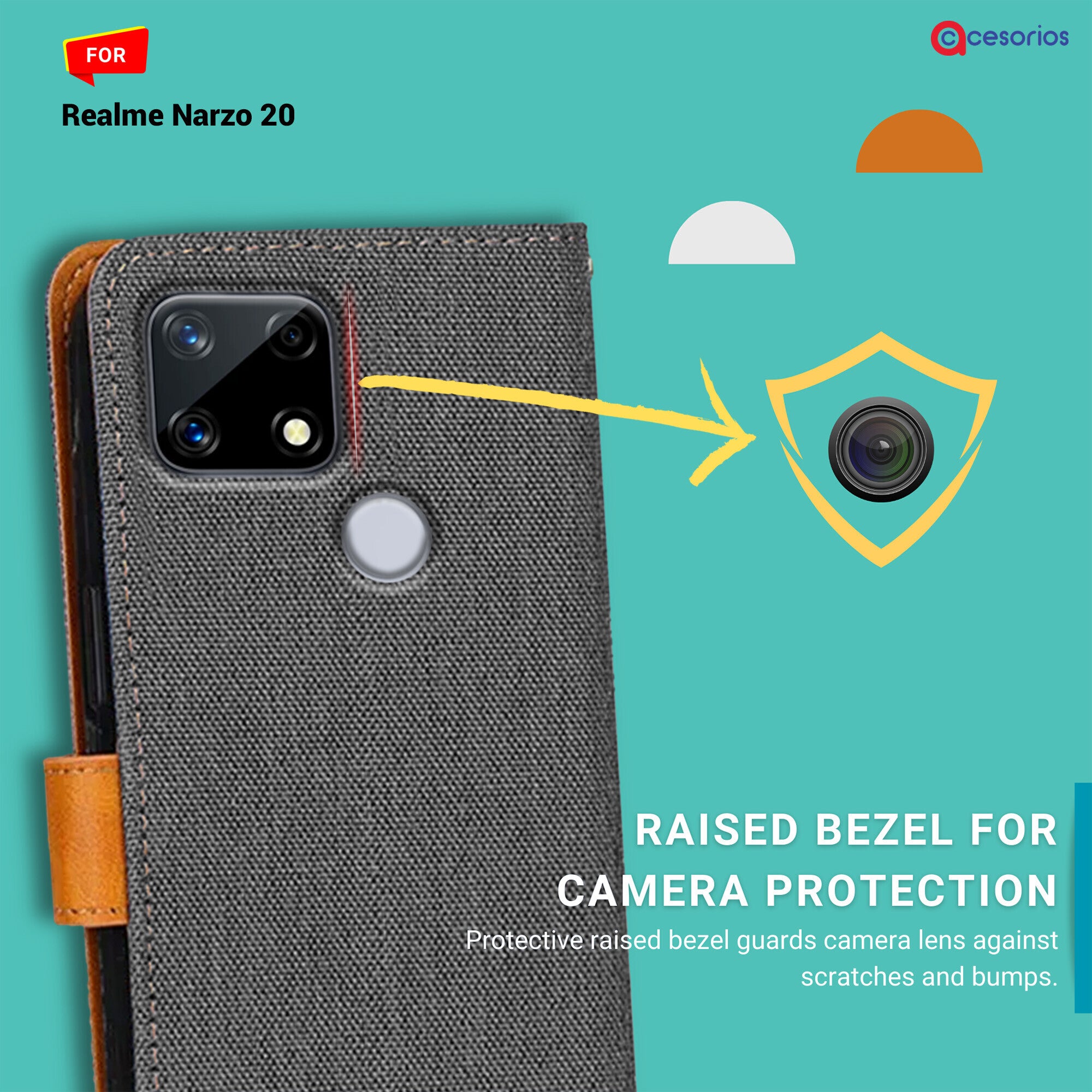 Accesorios Realme Narzo 20 denim flip cover – Grey – Image 2 #color_grey