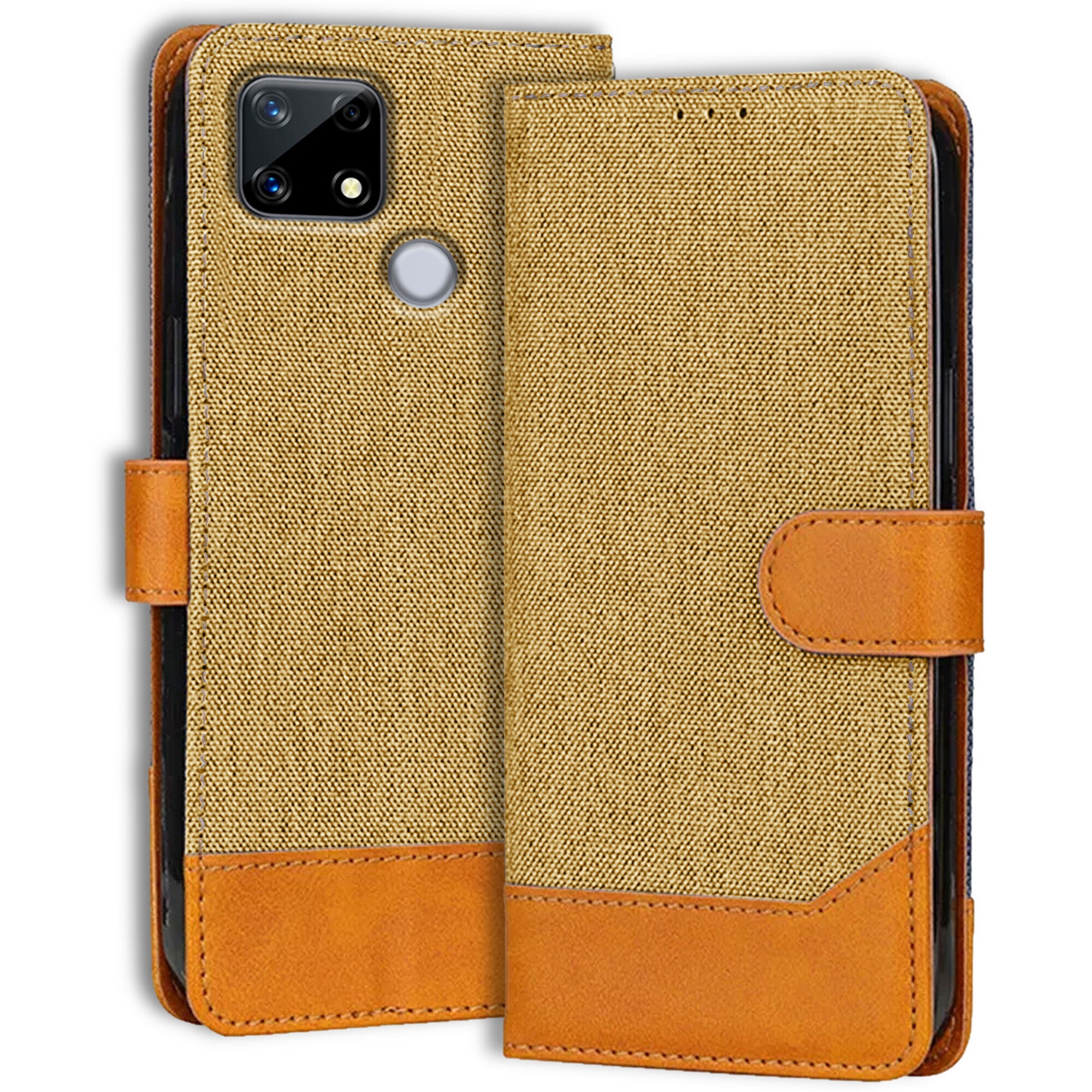 Accesorios Realme Narzo 20 denim flip cover – Light Brown – Image 1 #color_light brown