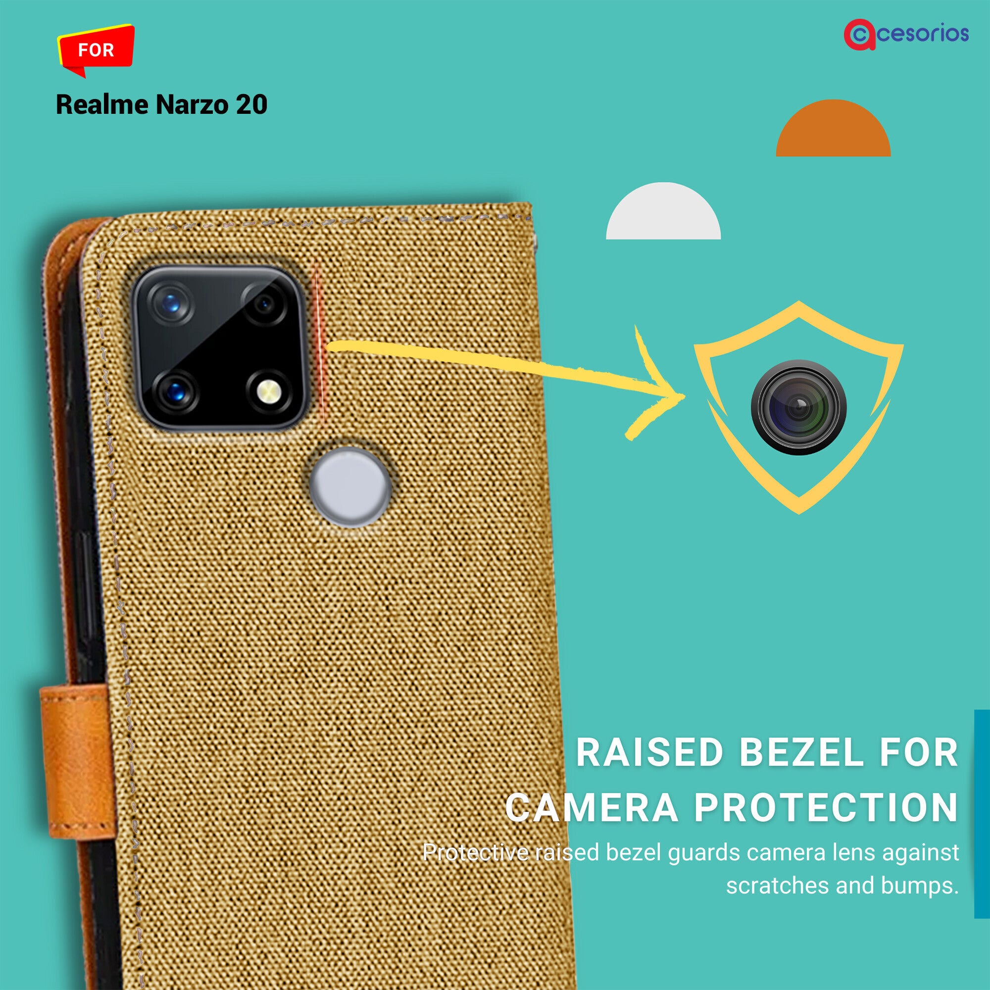 Accesorios Realme Narzo 20 denim flip cover – Light Brown – Image 2 #color_light brown