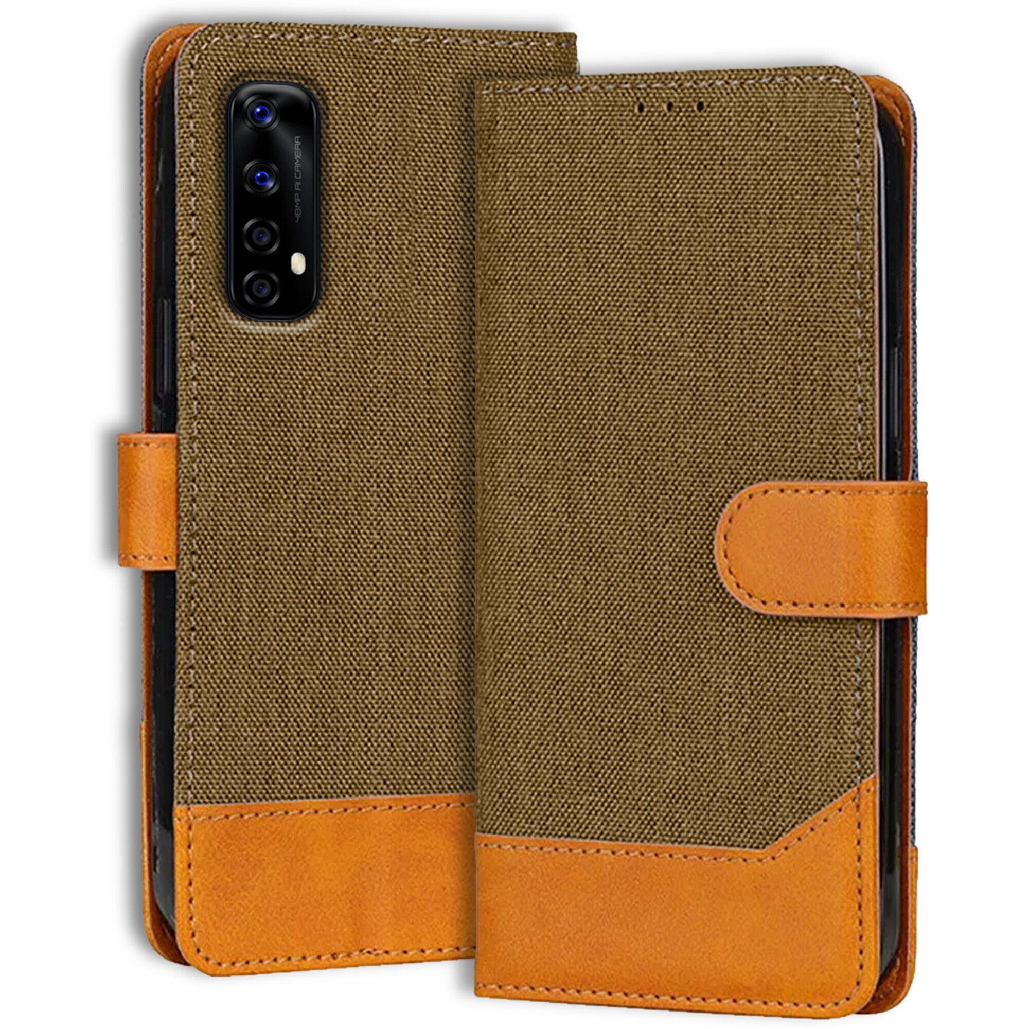 Accesorios Realme Narzo 20 Pro denim flip cover – Dark Brown – Image 1 #color_dark brown