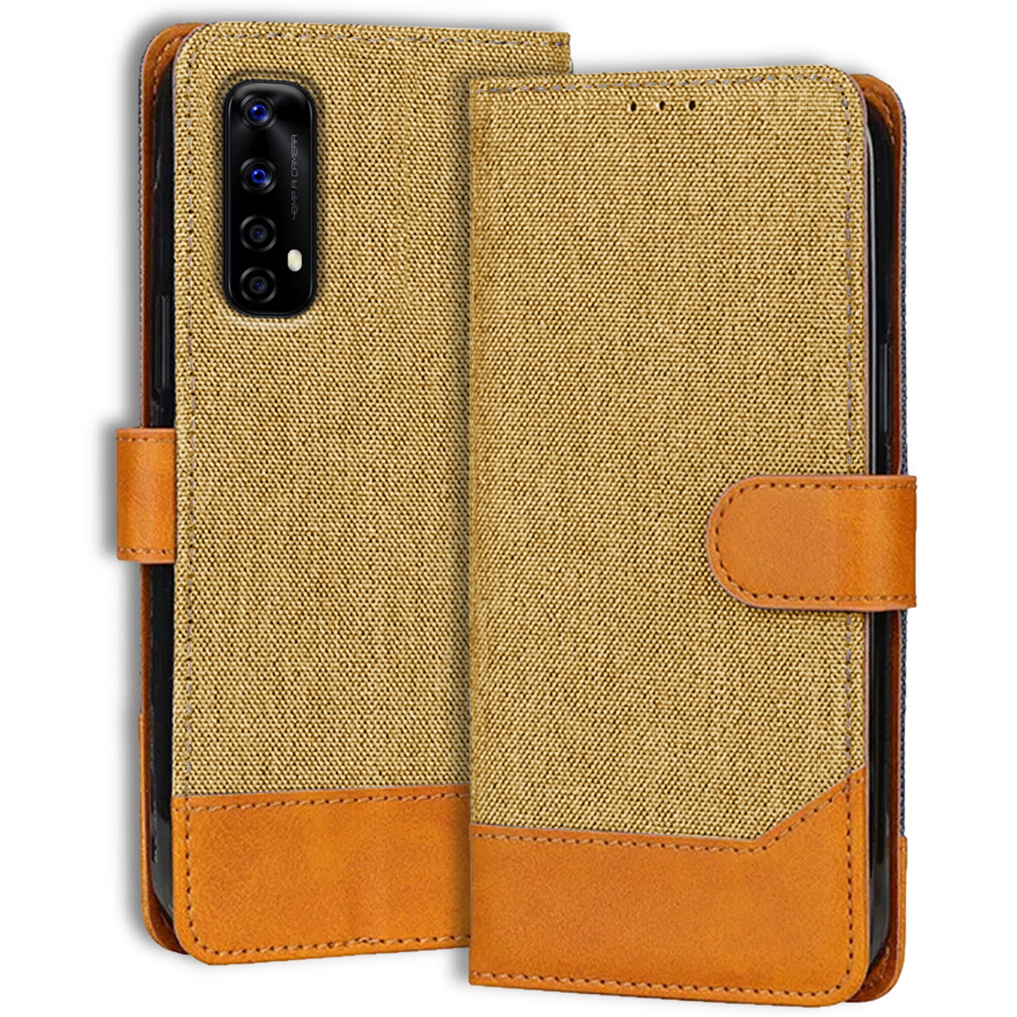 Accesorios Realme Narzo 20 Pro denim flip cover – Light Brown – Image 1 #color_light brown