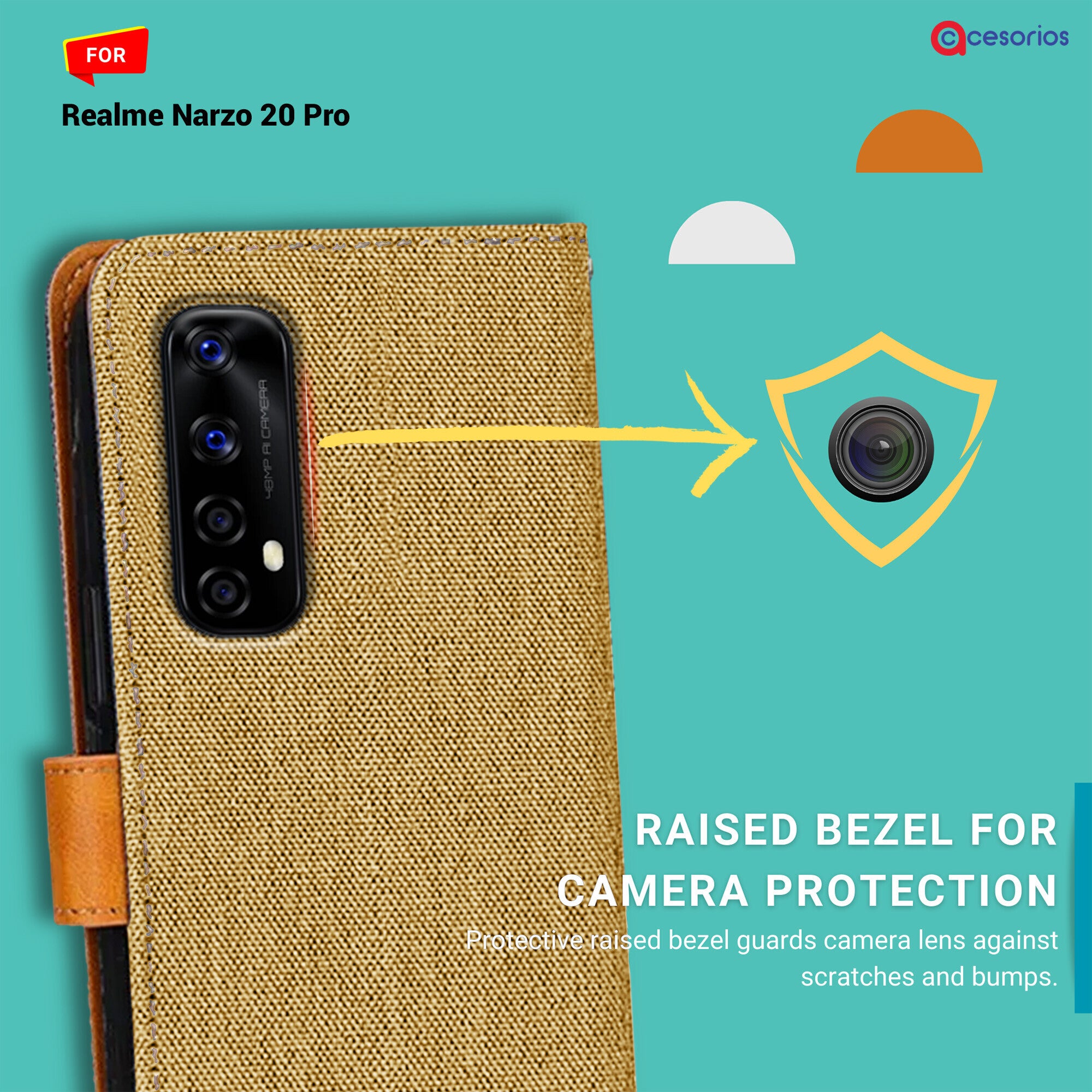 Accesorios Realme Narzo 20 Pro denim flip cover – Light Brown – Image 2 #color_light brown