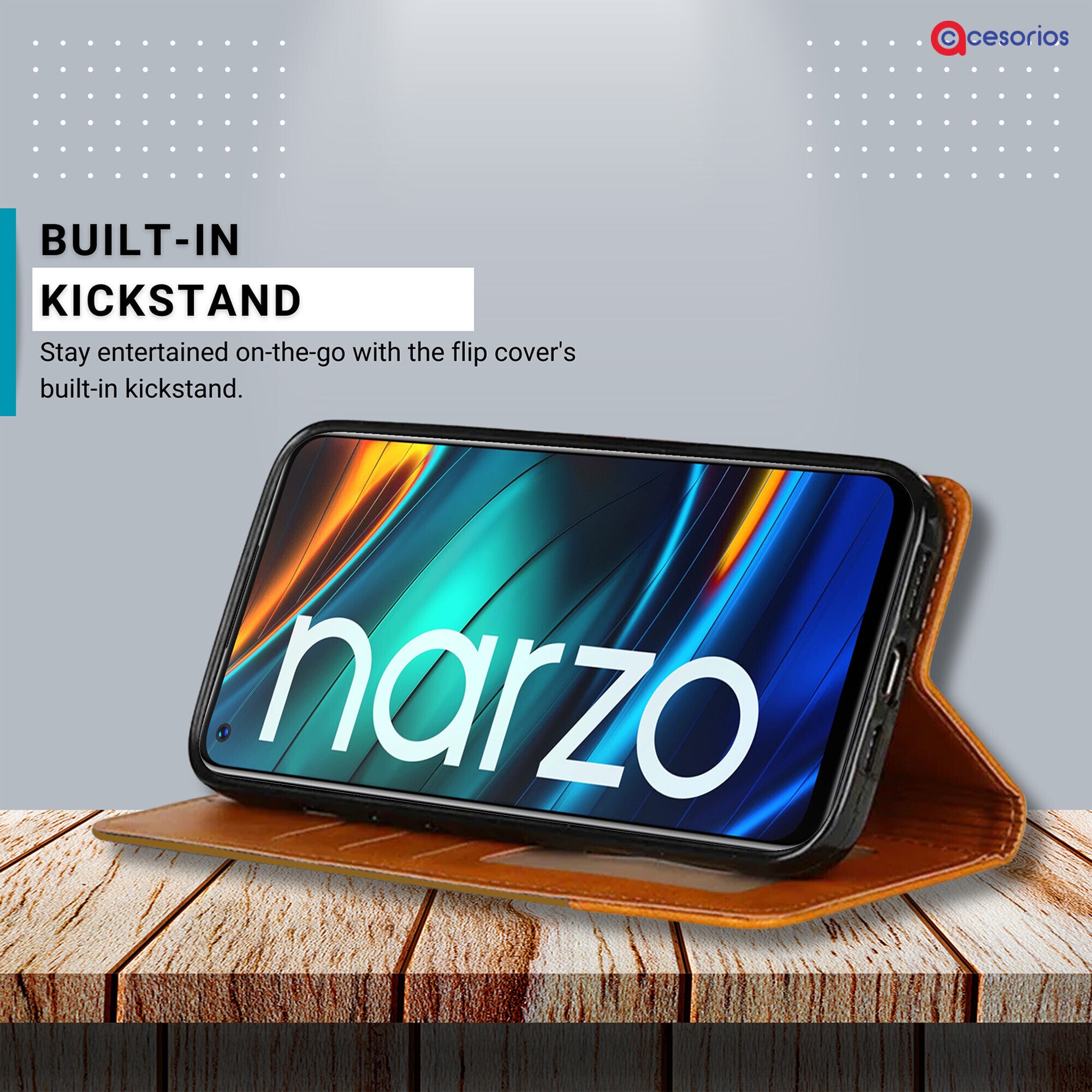 Accesorios Realme Narzo 20 Pro denim flip cover – Light Brown – Image 4 #color_light brown