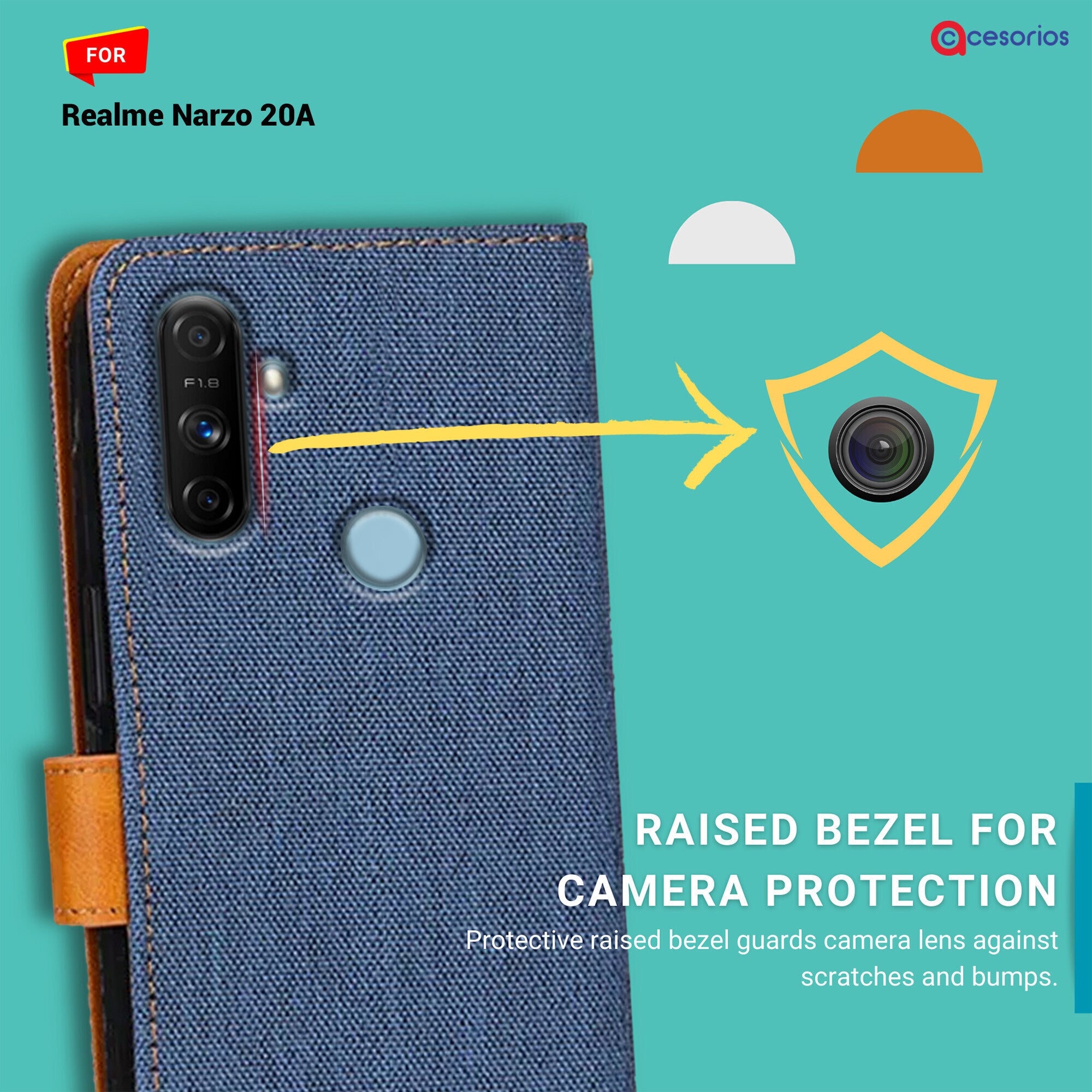 Accesorios Realme Narzo 20A denim flip cover – Blue – Image 2 #color_blue