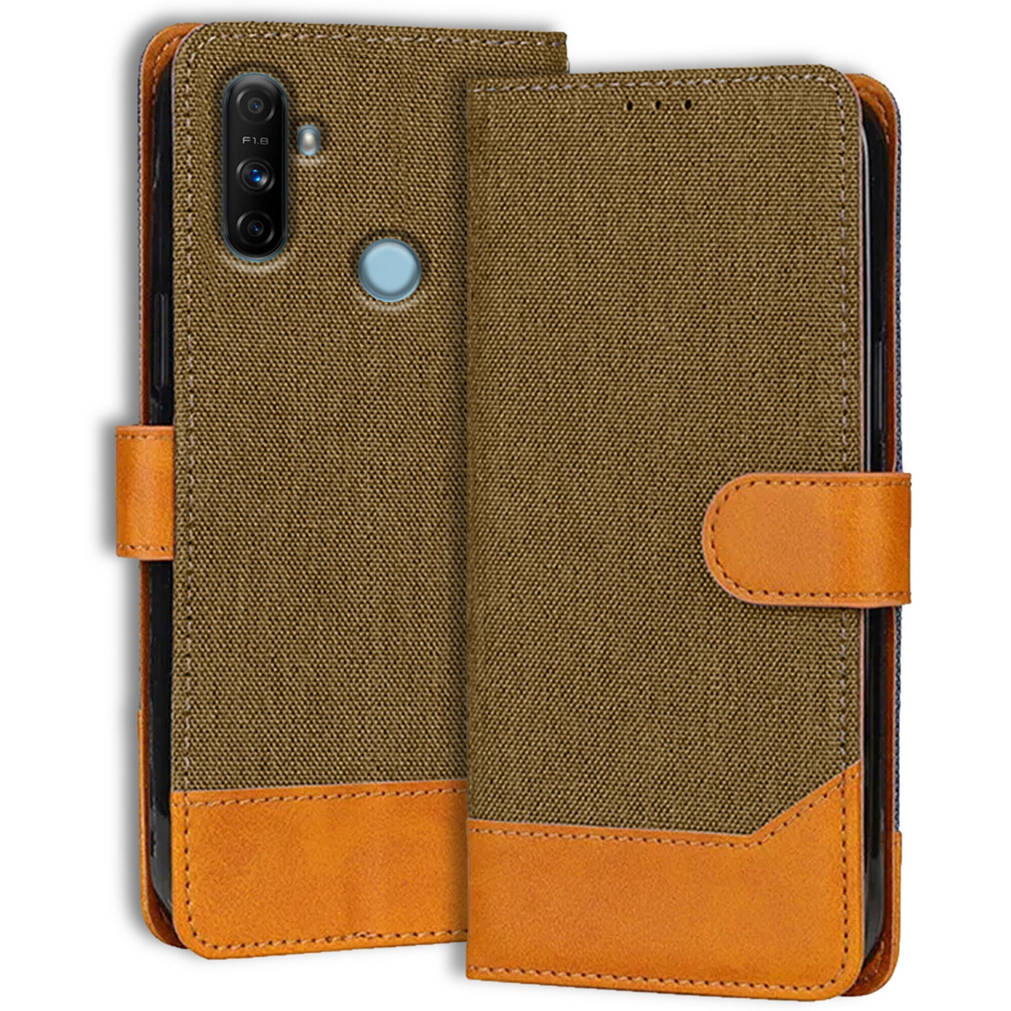 Accesorios Realme Narzo 20A denim flip cover – Dark Brown – Image 1 #color_dark brown