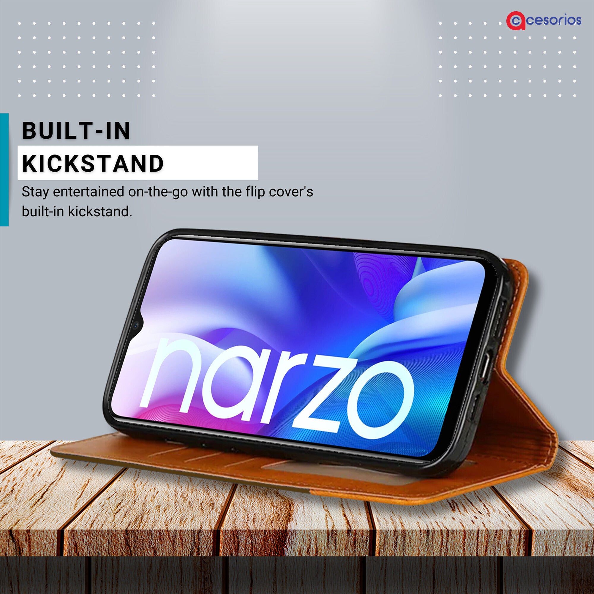Accesorios Realme Narzo 20A denim flip cover – Dark Brown – Image 4 #color_dark brown