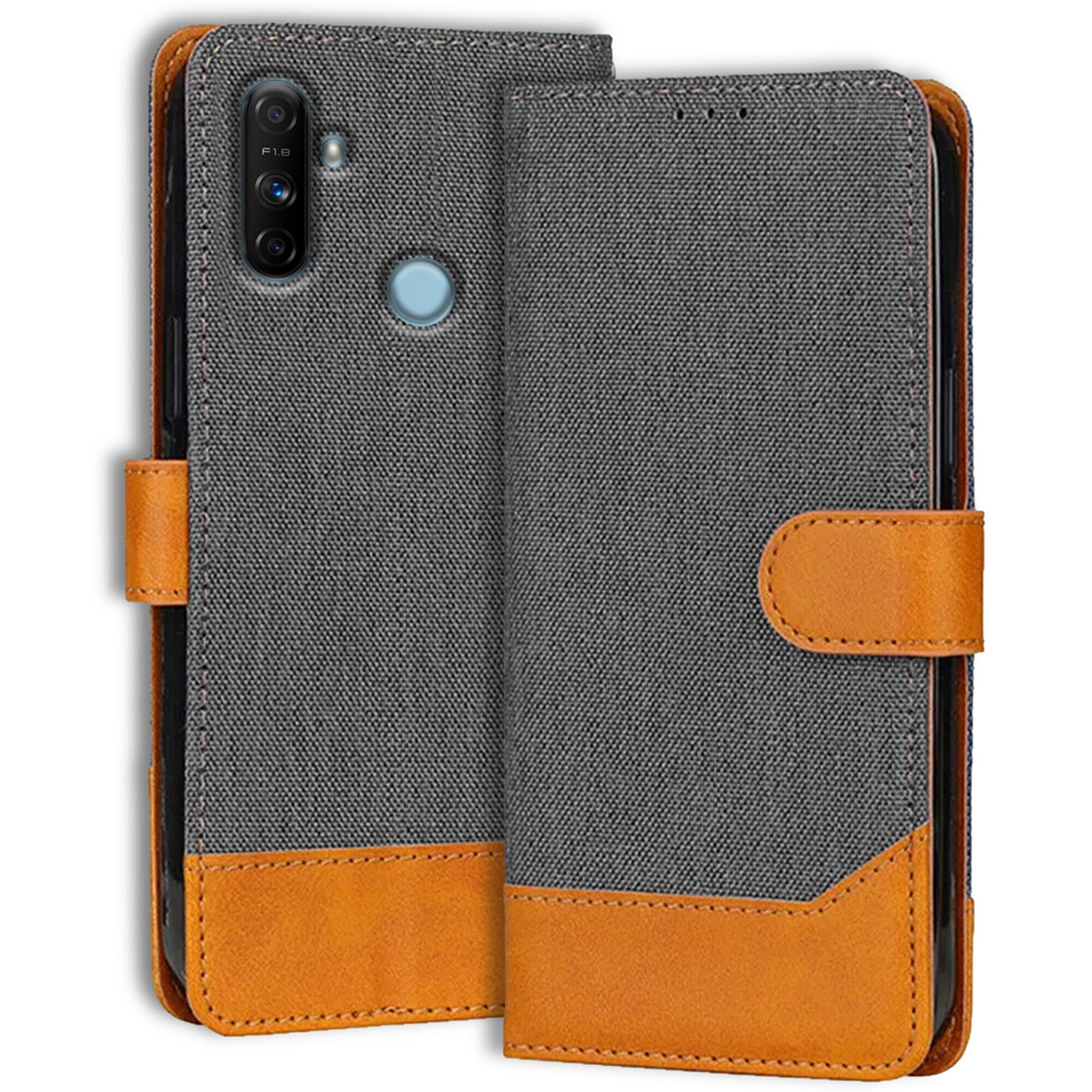 Accesorios Realme Narzo 20A denim flip cover – Grey – Image 1 #color_grey