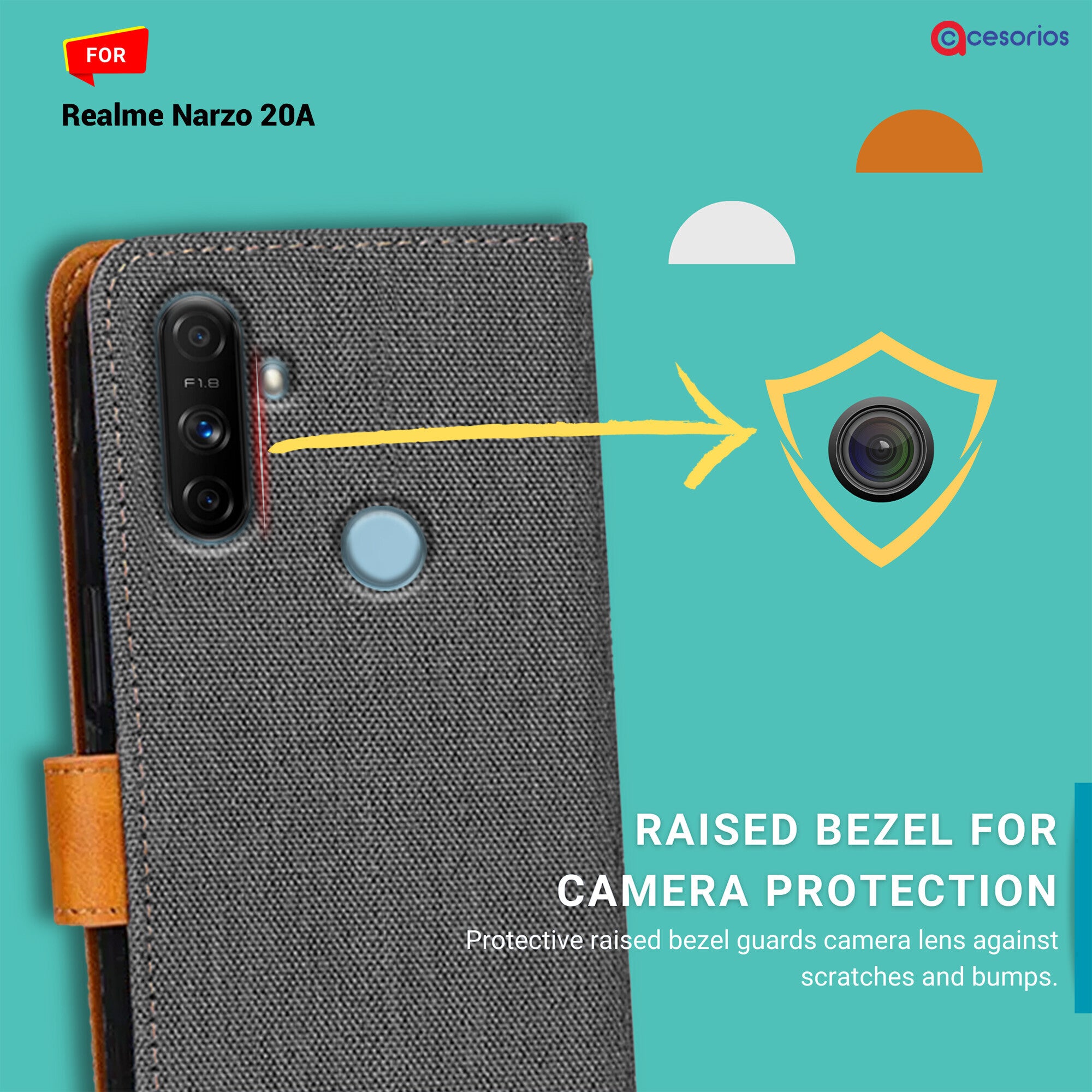 Accesorios Realme Narzo 20A denim flip cover – Grey – Image 2 #color_grey