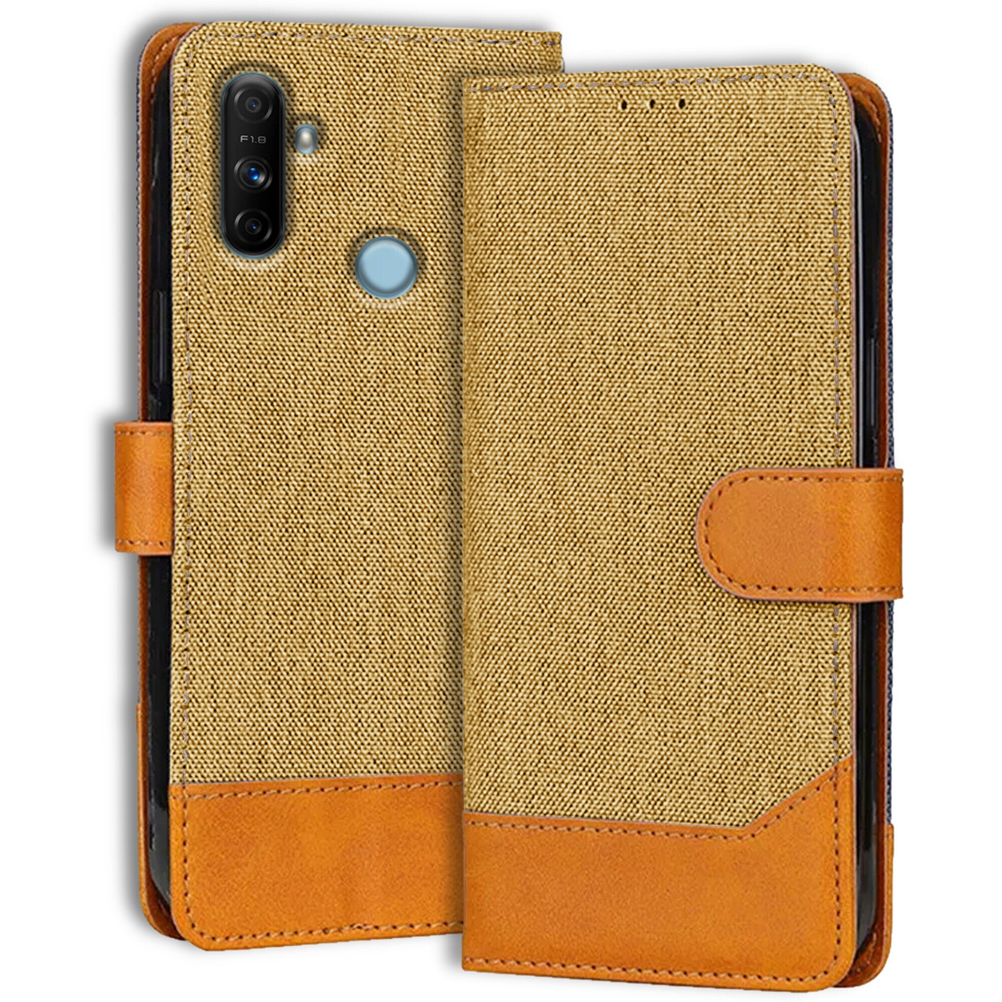 Accesorios Realme Narzo 20A denim flip cover – Light Brown – Image 1 #color_light brown