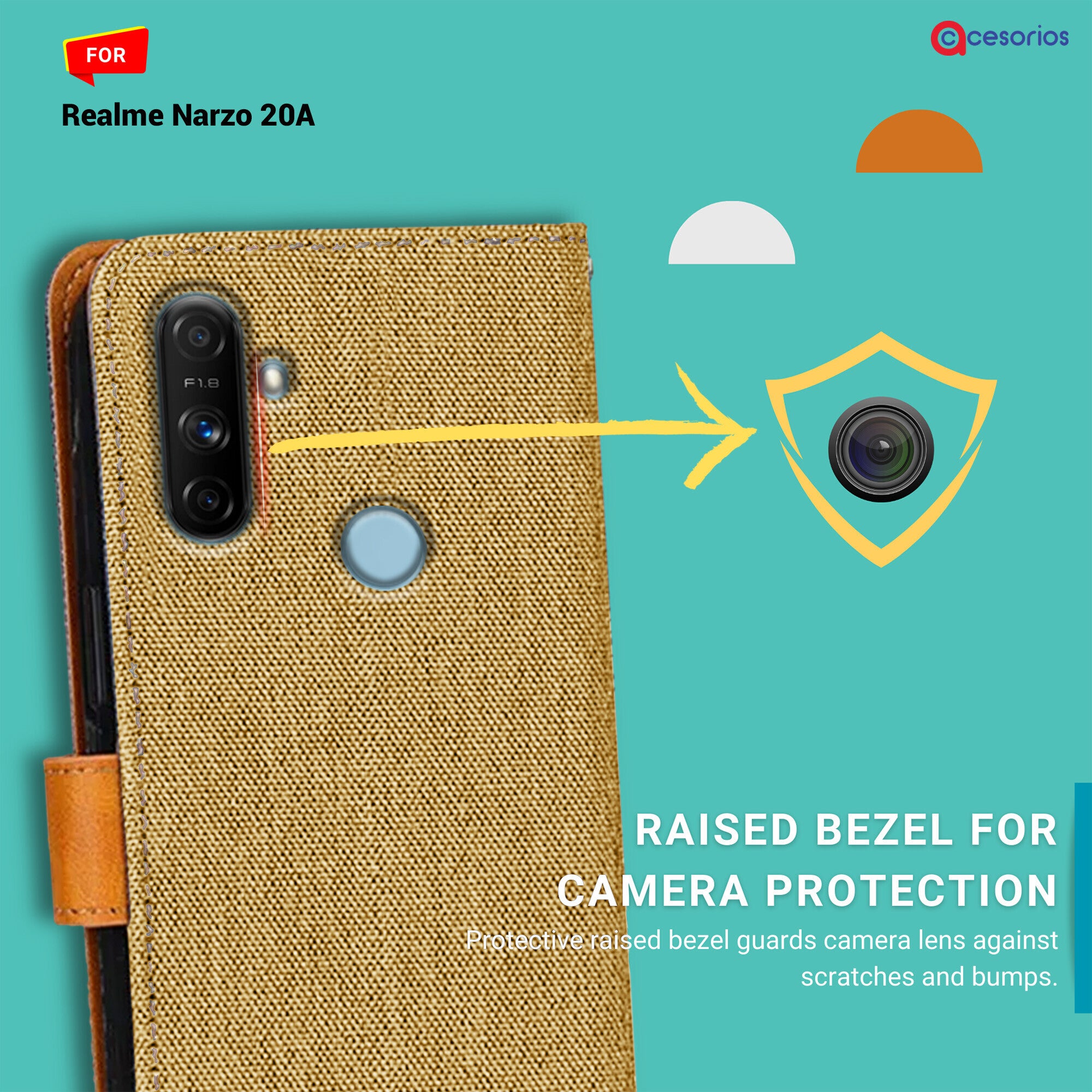 Accesorios Realme Narzo 20A denim flip cover – Light Brown – Image 2 #color_light brown